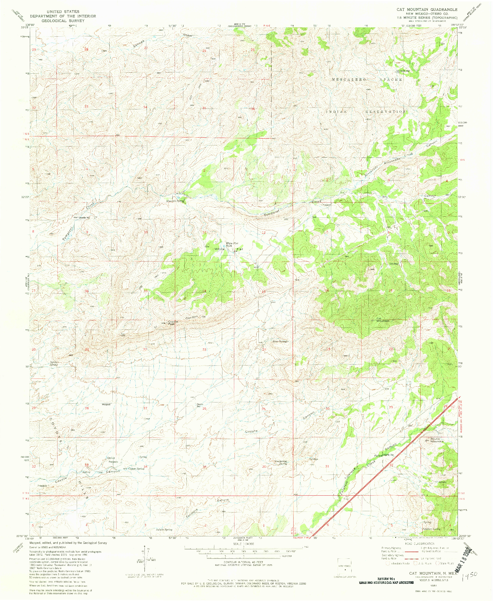 USGS 1:24000-SCALE QUADRANGLE FOR CAT MOUNTAIN, NM 1981