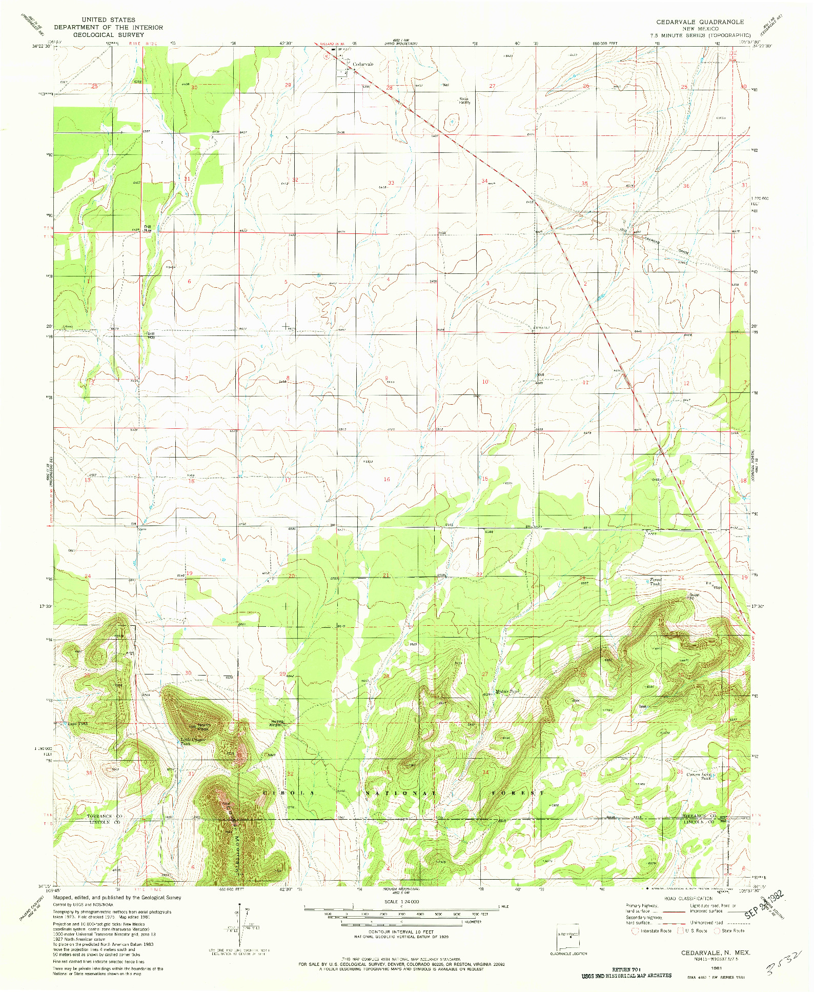 USGS 1:24000-SCALE QUADRANGLE FOR CEDARVALE, NM 1981