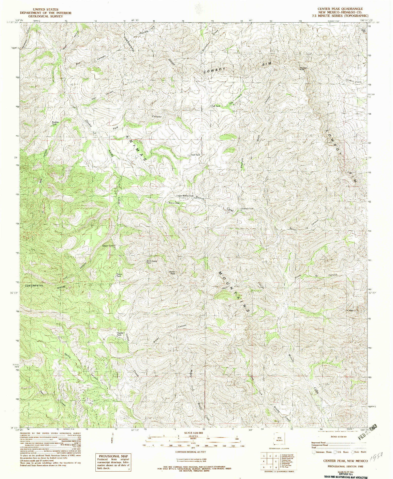 USGS 1:24000-SCALE QUADRANGLE FOR CENTER PEAK, NM 1982