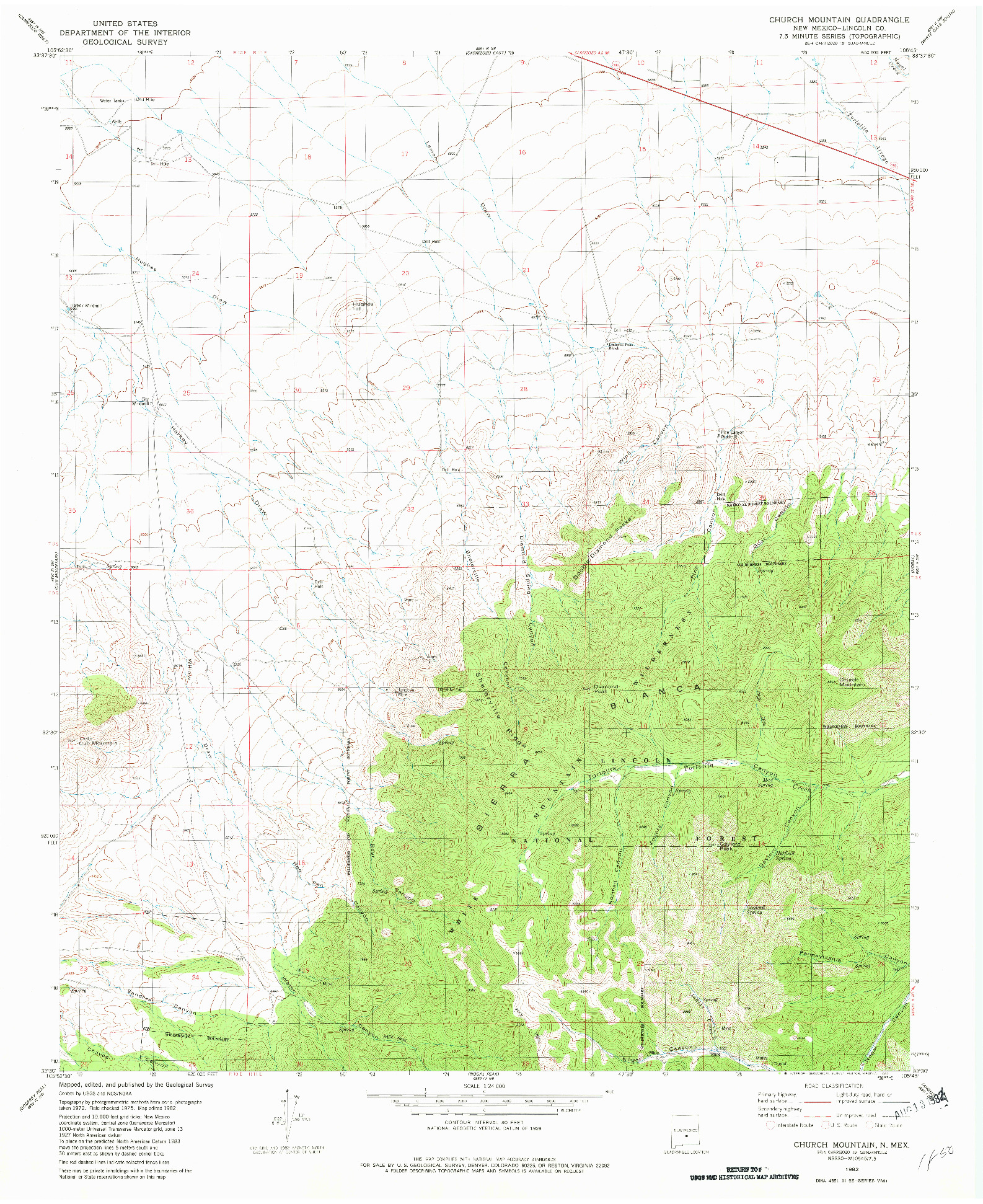 USGS 1:24000-SCALE QUADRANGLE FOR CHURCH MOUNTAIN, NM 1982