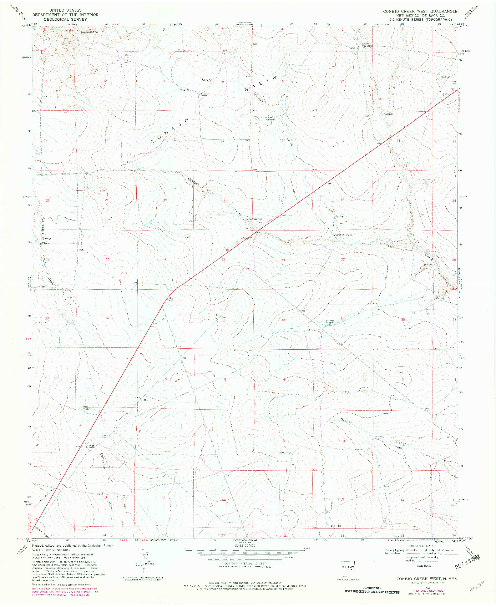 USGS 1:24000-SCALE QUADRANGLE FOR CONEJO CREEK WEST, NM 1967