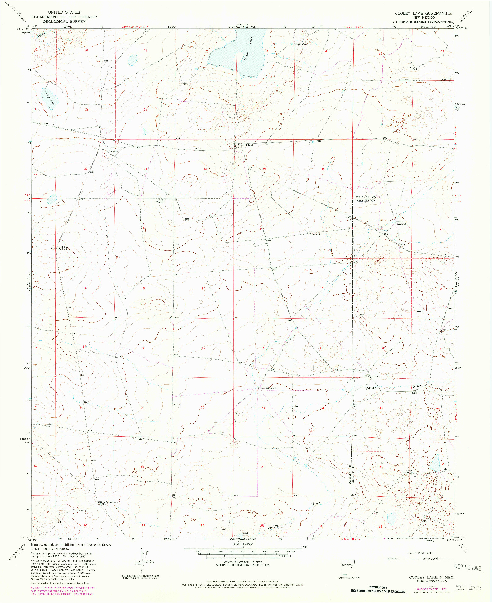 USGS 1:24000-SCALE QUADRANGLE FOR COOLEY LAKE, NM 1967