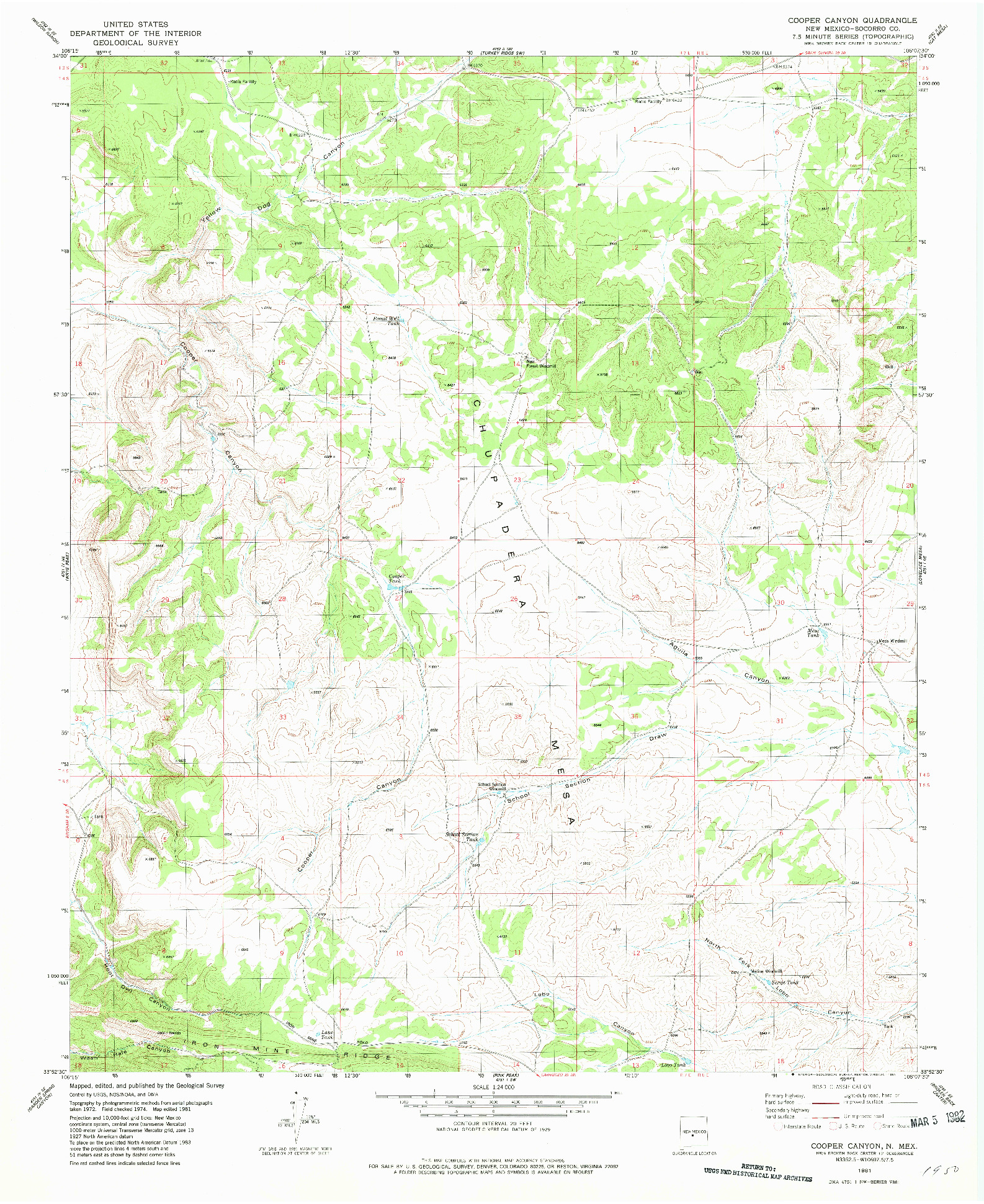 USGS 1:24000-SCALE QUADRANGLE FOR COOPER CANYON, NM 1981