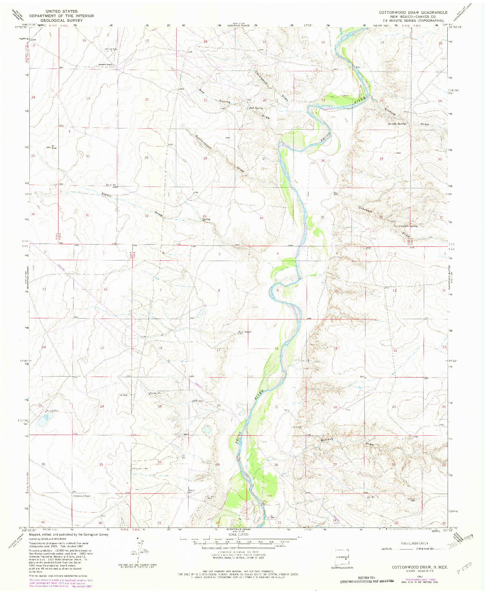 USGS 1:24000-SCALE QUADRANGLE FOR COTTONWOOD DRAW, NM 1967