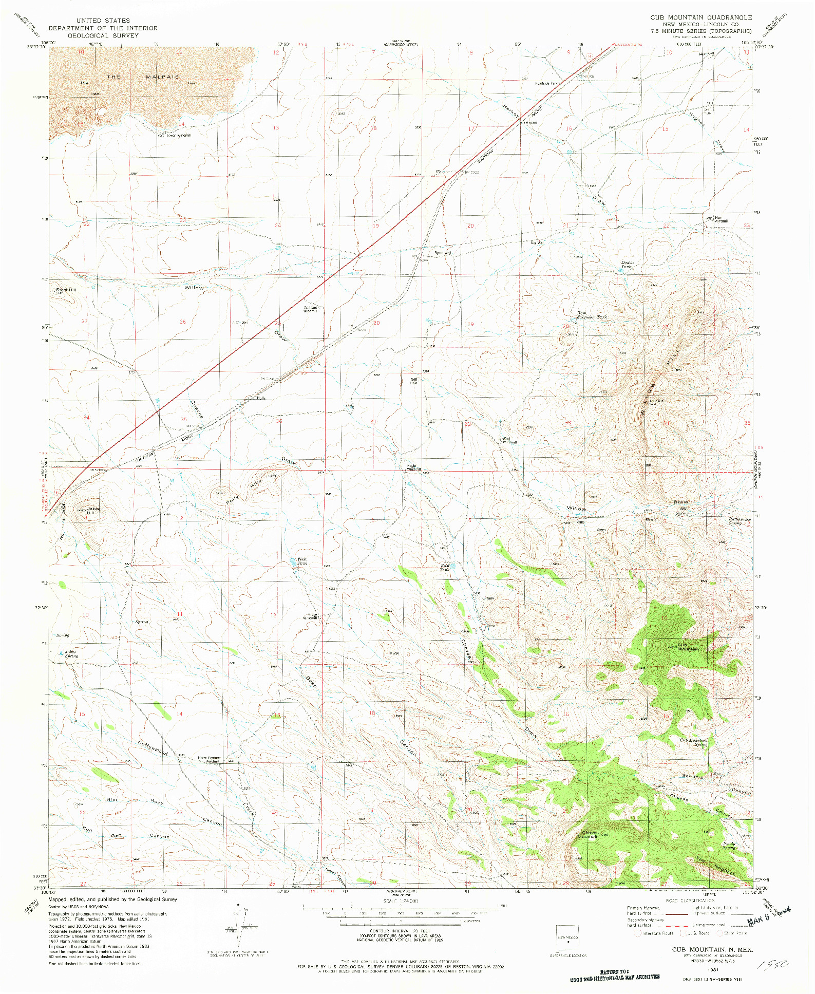 USGS 1:24000-SCALE QUADRANGLE FOR CUB MOUNTAIN, NM 1981