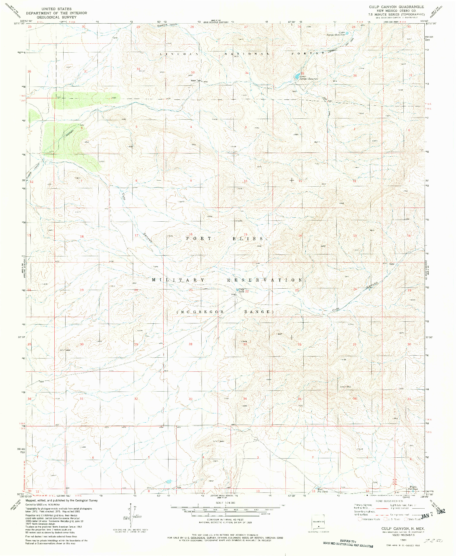 USGS 1:24000-SCALE QUADRANGLE FOR CULP CANYON, NM 1981