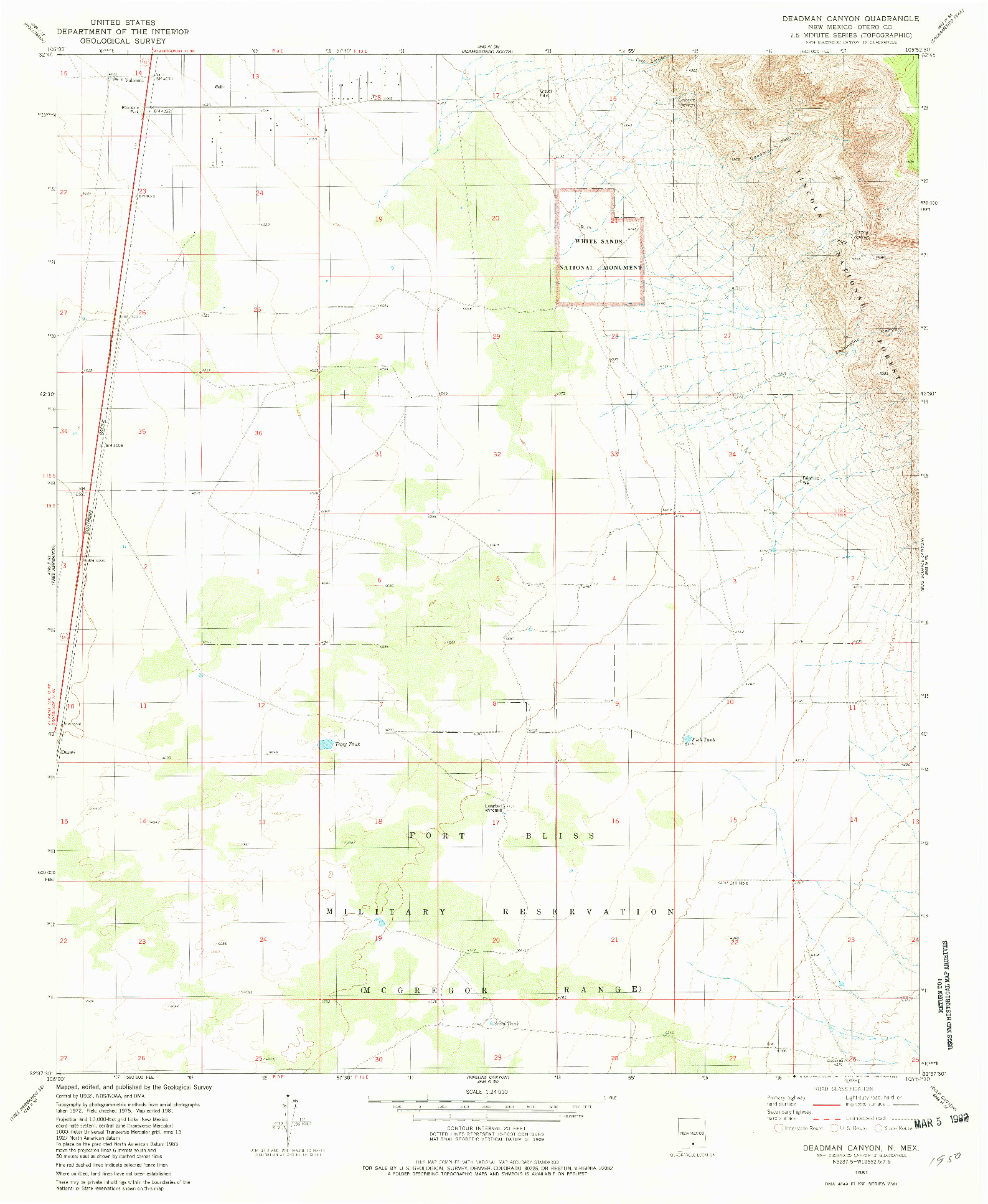 USGS 1:24000-SCALE QUADRANGLE FOR DEADMAN CANYON, NM 1981