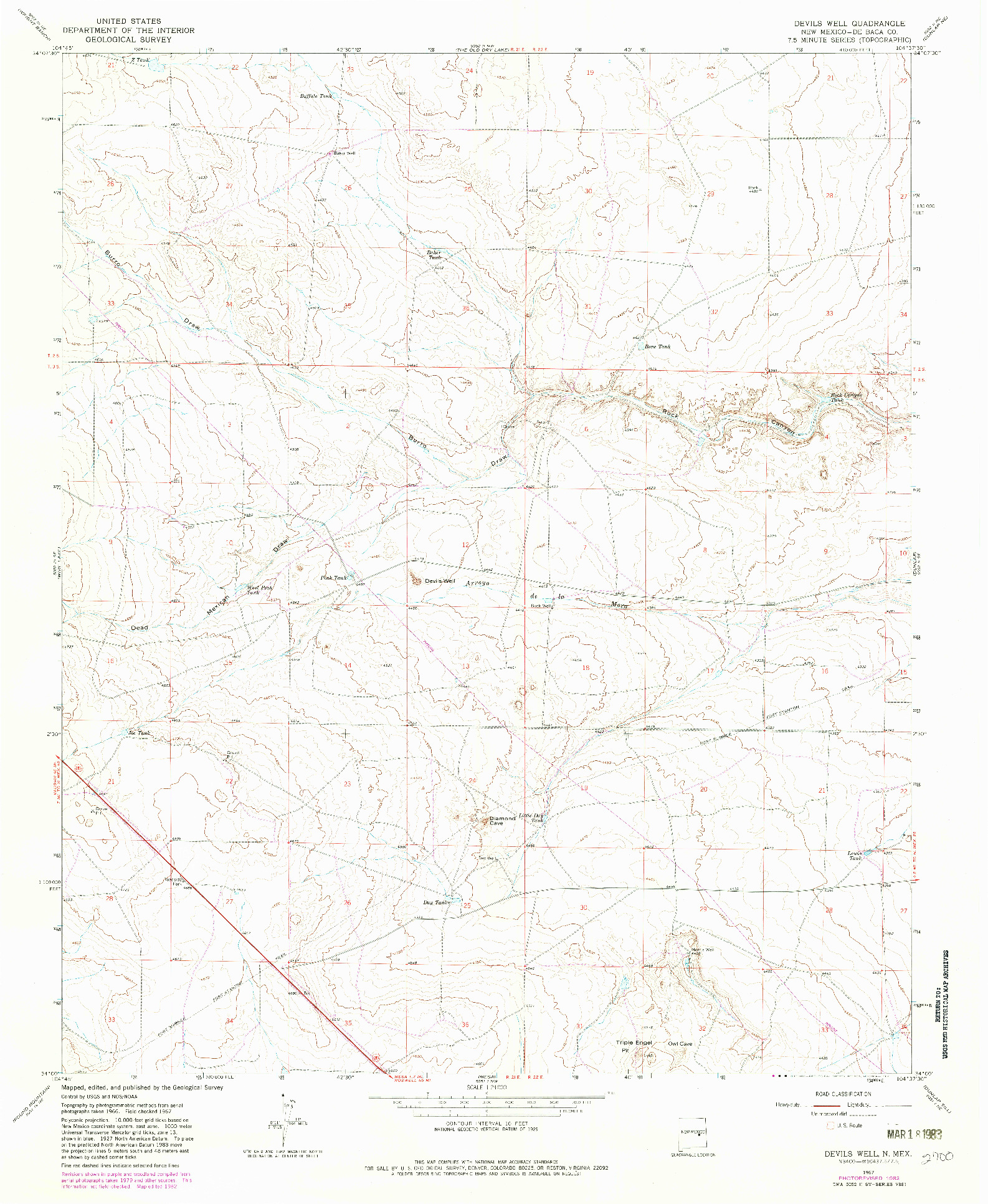 USGS 1:24000-SCALE QUADRANGLE FOR DEVILS WELL, NM 1967