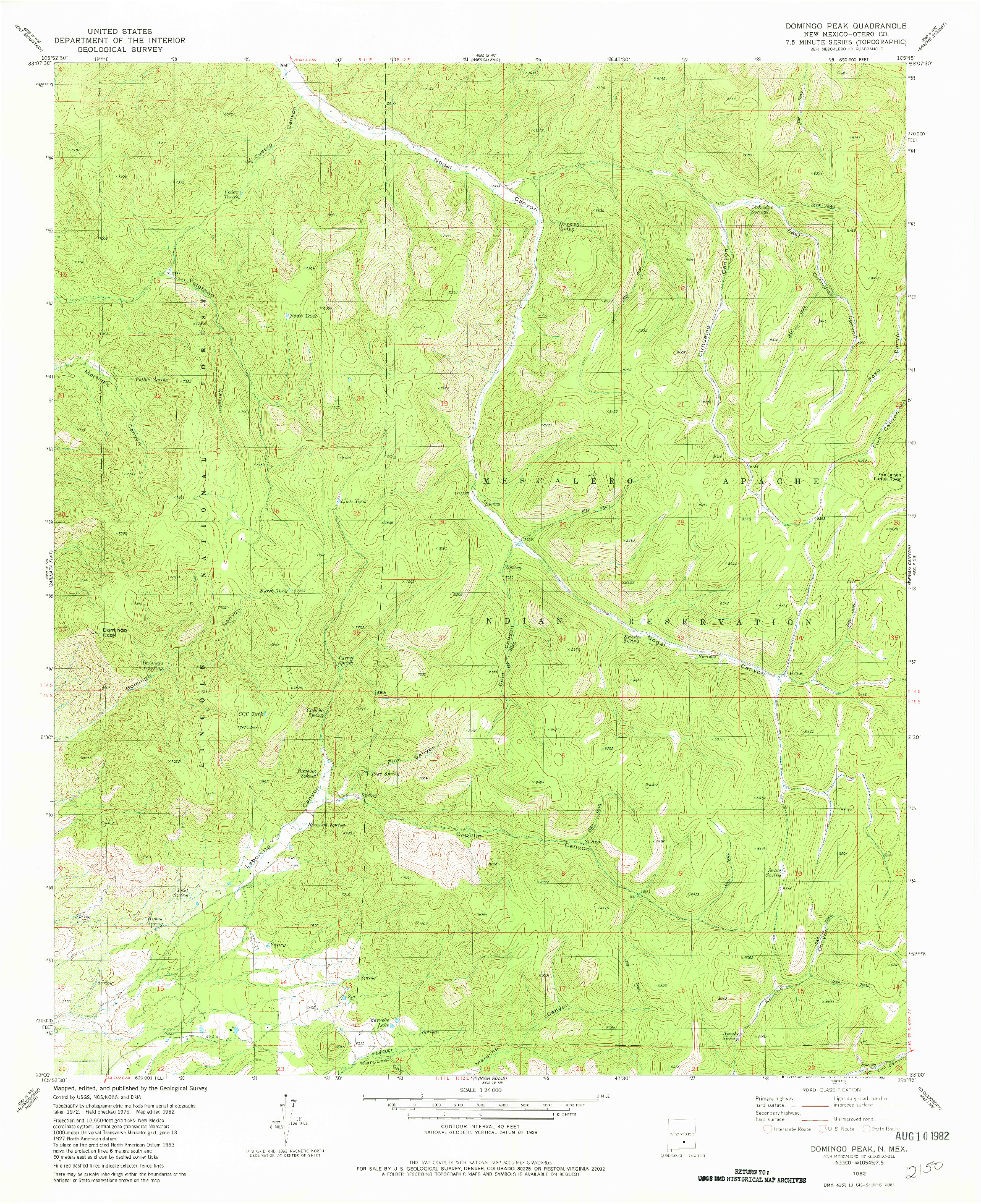 USGS 1:24000-SCALE QUADRANGLE FOR DOMINGO PEAK, NM 1982