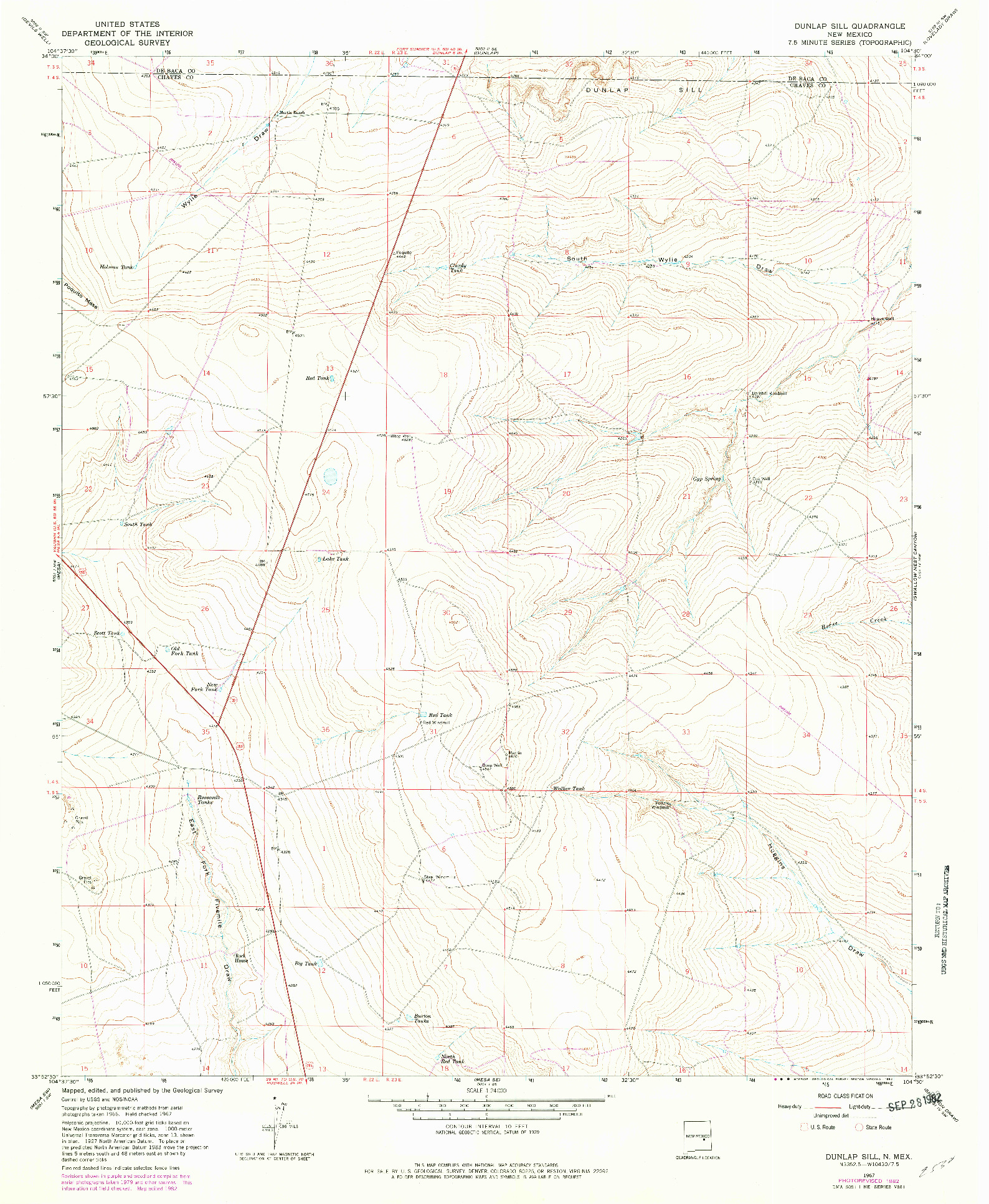 USGS 1:24000-SCALE QUADRANGLE FOR DUNLAP SILL, NM 1967
