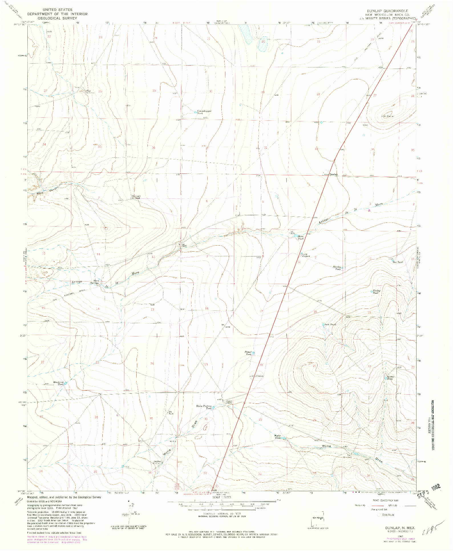 USGS 1:24000-SCALE QUADRANGLE FOR DUNLAP, NM 1967