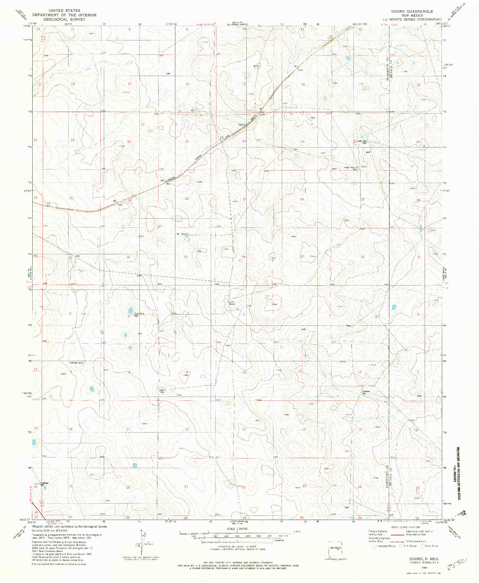 USGS 1:24000-SCALE QUADRANGLE FOR DUORO, NM 1981