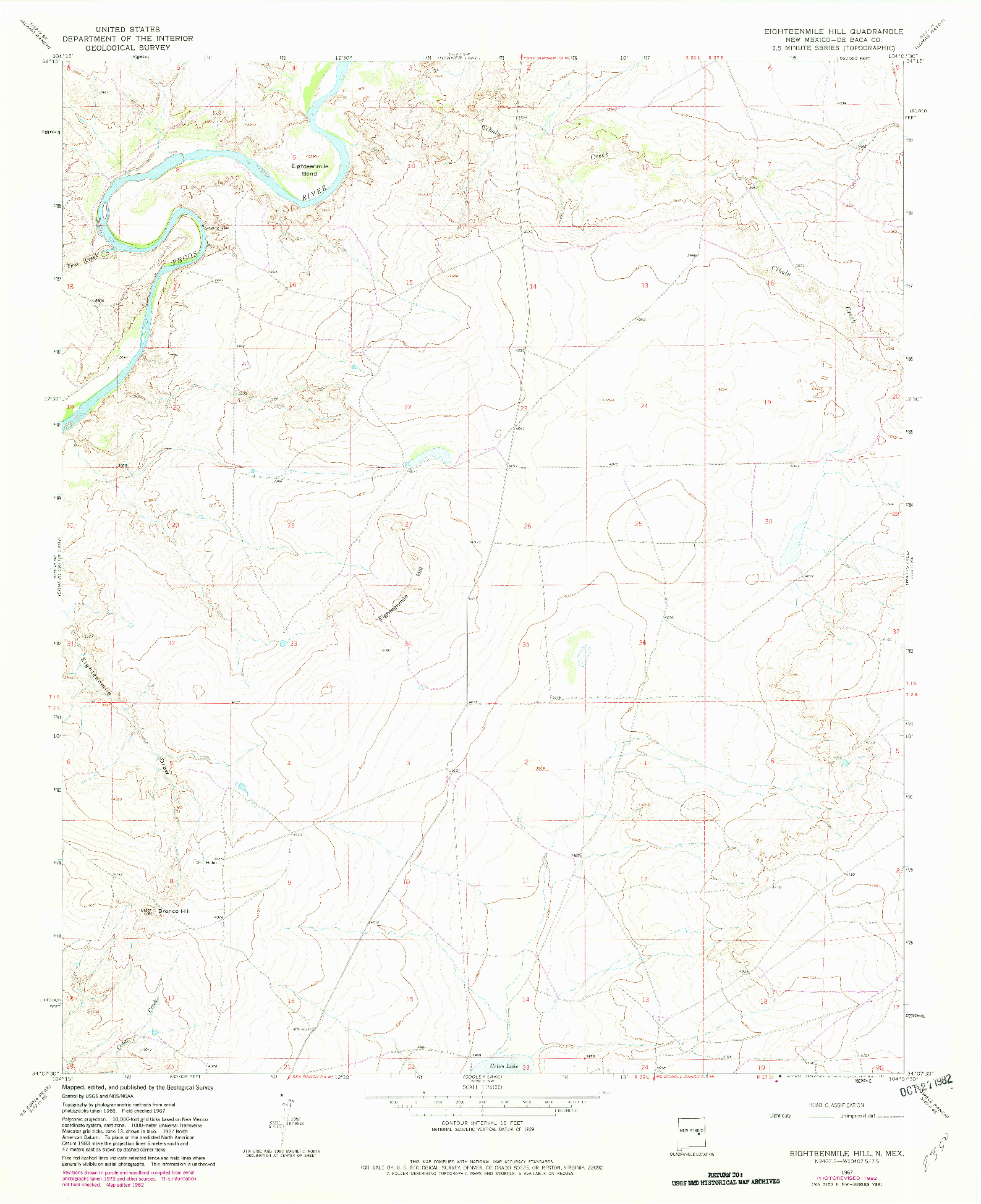 USGS 1:24000-SCALE QUADRANGLE FOR EIGHTEENMILE HILL, NM 1967