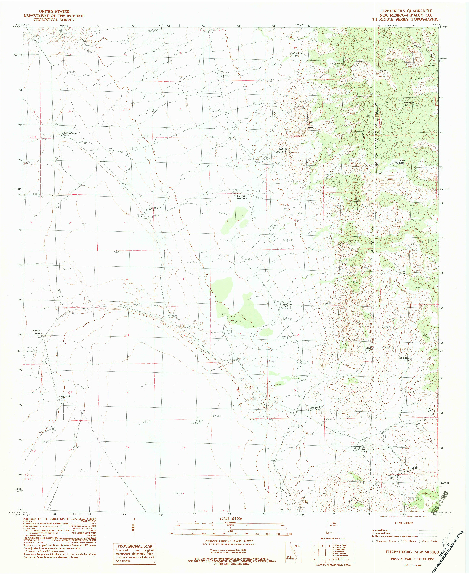 USGS 1:24000-SCALE QUADRANGLE FOR FITZPATRICKS, NM 1982
