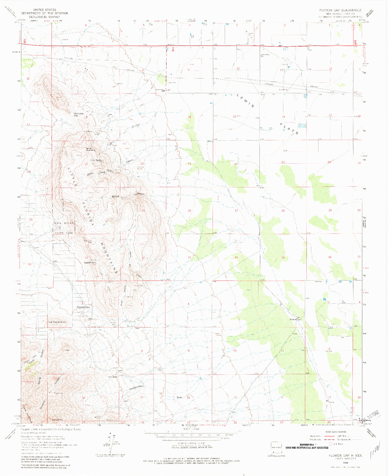 USGS 1:24000-SCALE QUADRANGLE FOR FLORIDA GAP, NM 1964