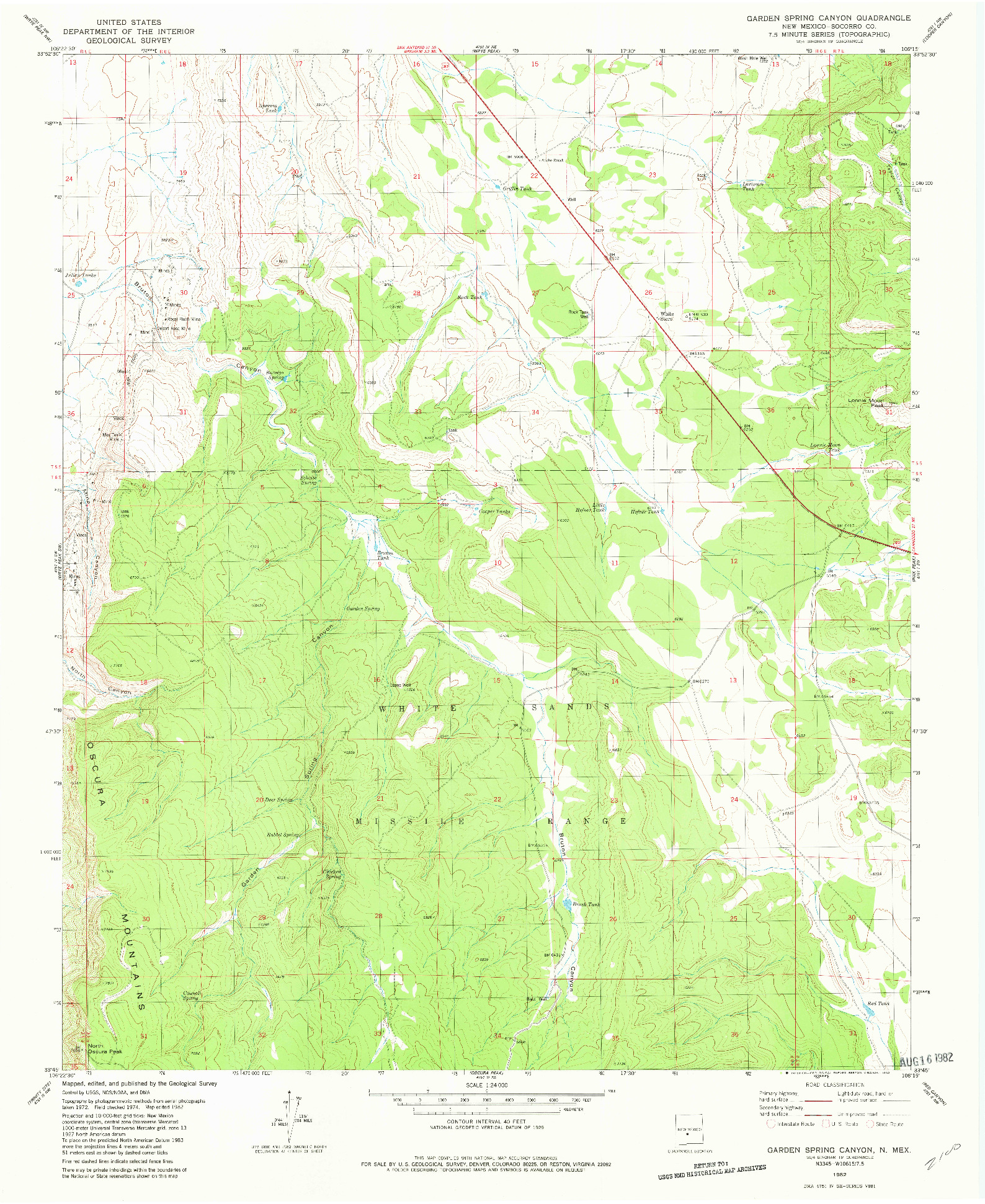 USGS 1:24000-SCALE QUADRANGLE FOR GARDEN SPRING CANYON, NM 1982
