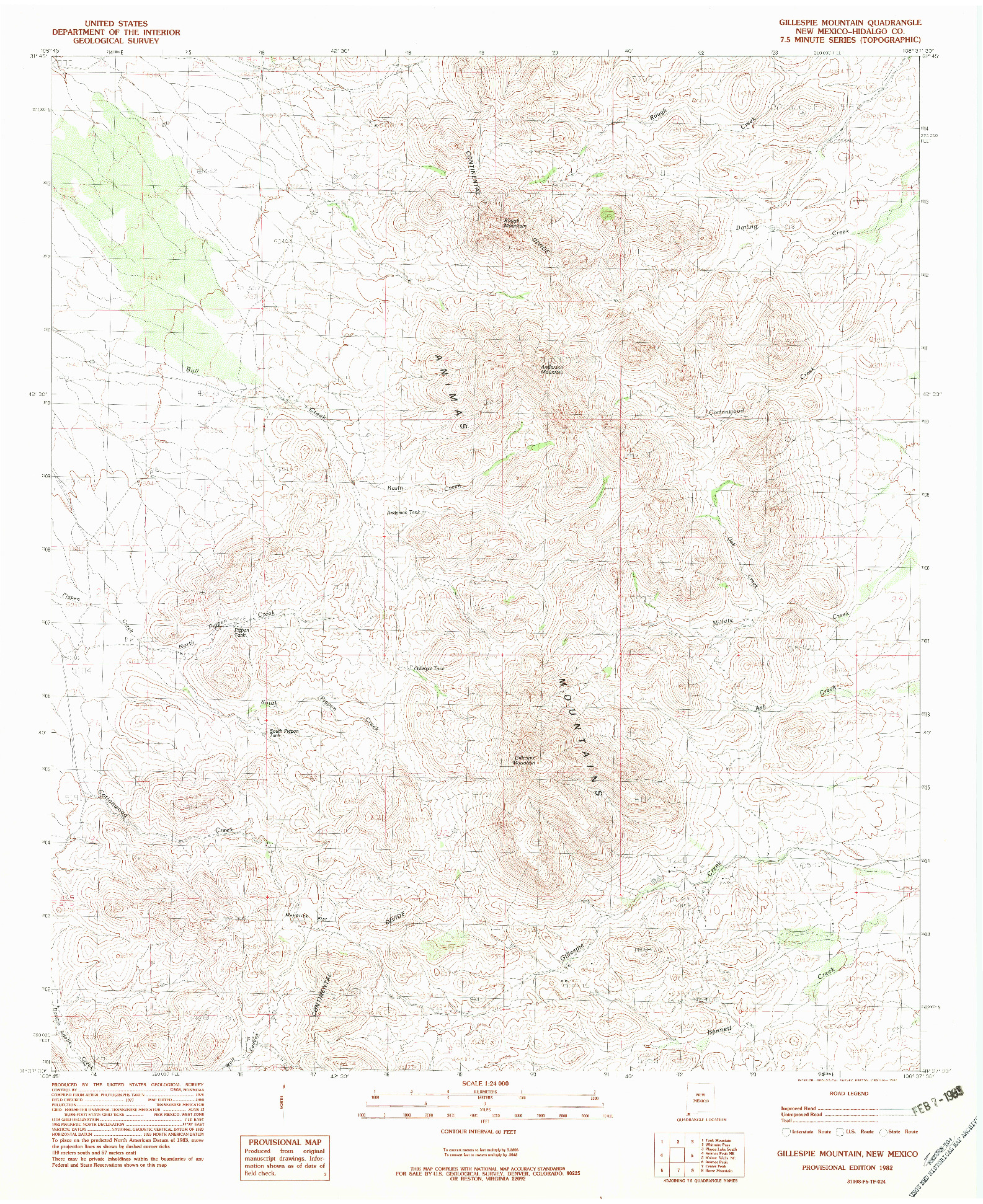 USGS 1:24000-SCALE QUADRANGLE FOR GILLESPIE MOUNTAIN, NM 1982