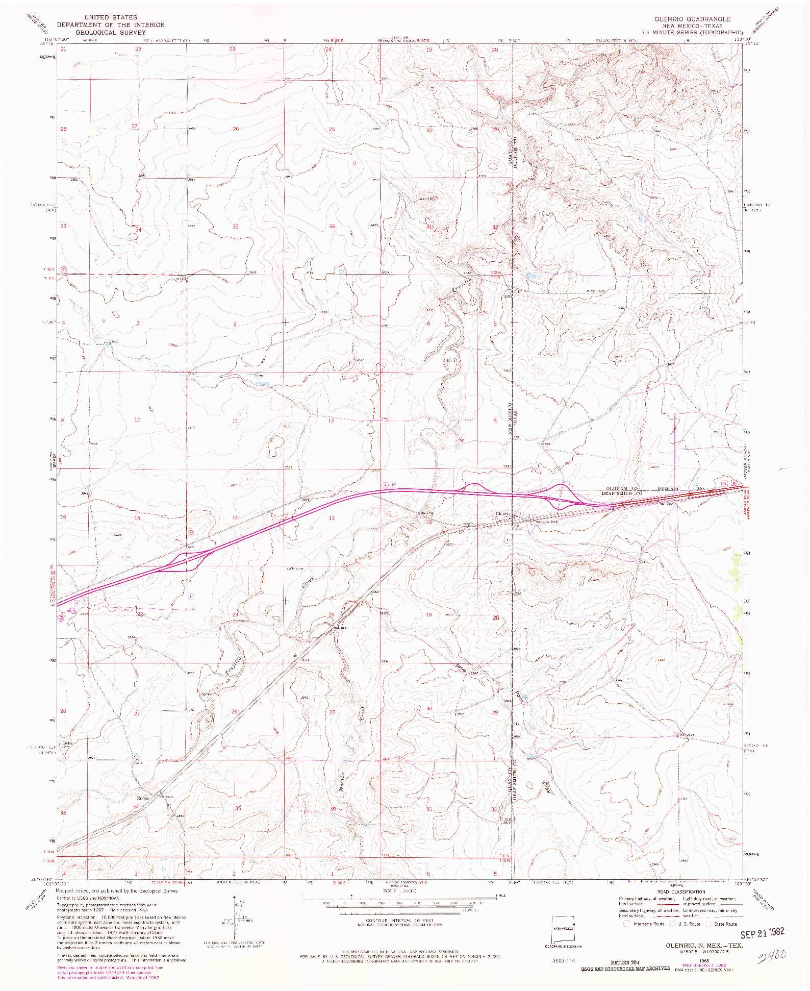 USGS 1:24000-SCALE QUADRANGLE FOR GLENRIO, NM 1968