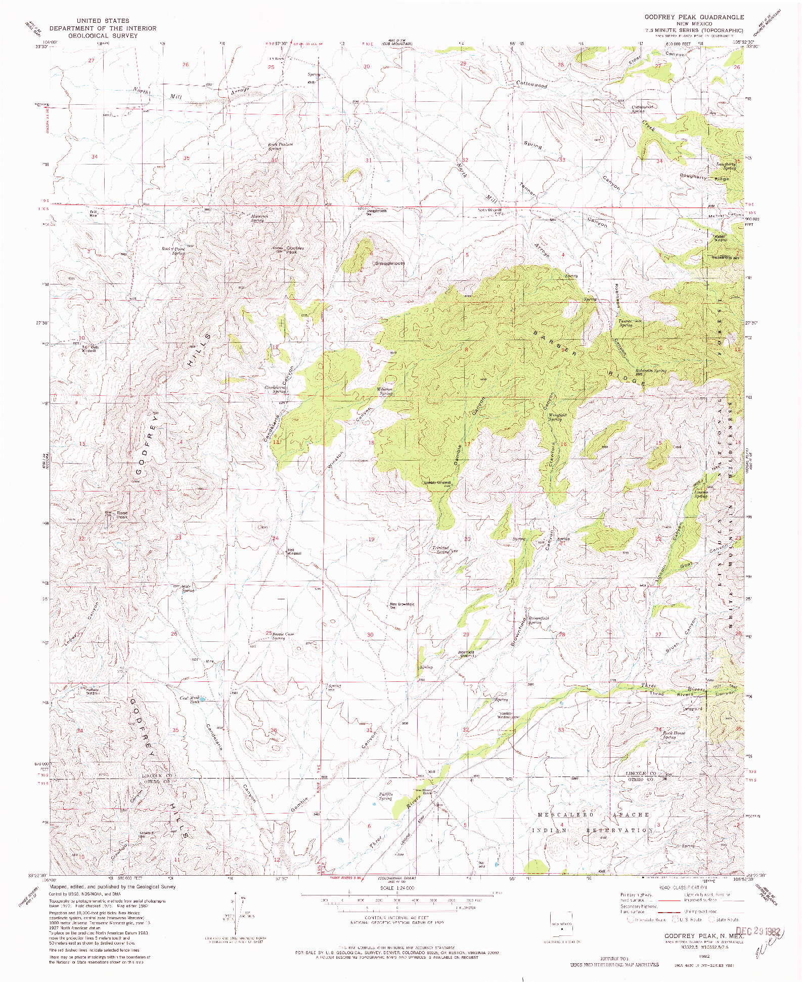 USGS 1:24000-SCALE QUADRANGLE FOR GODFREY PEAK, NM 1982