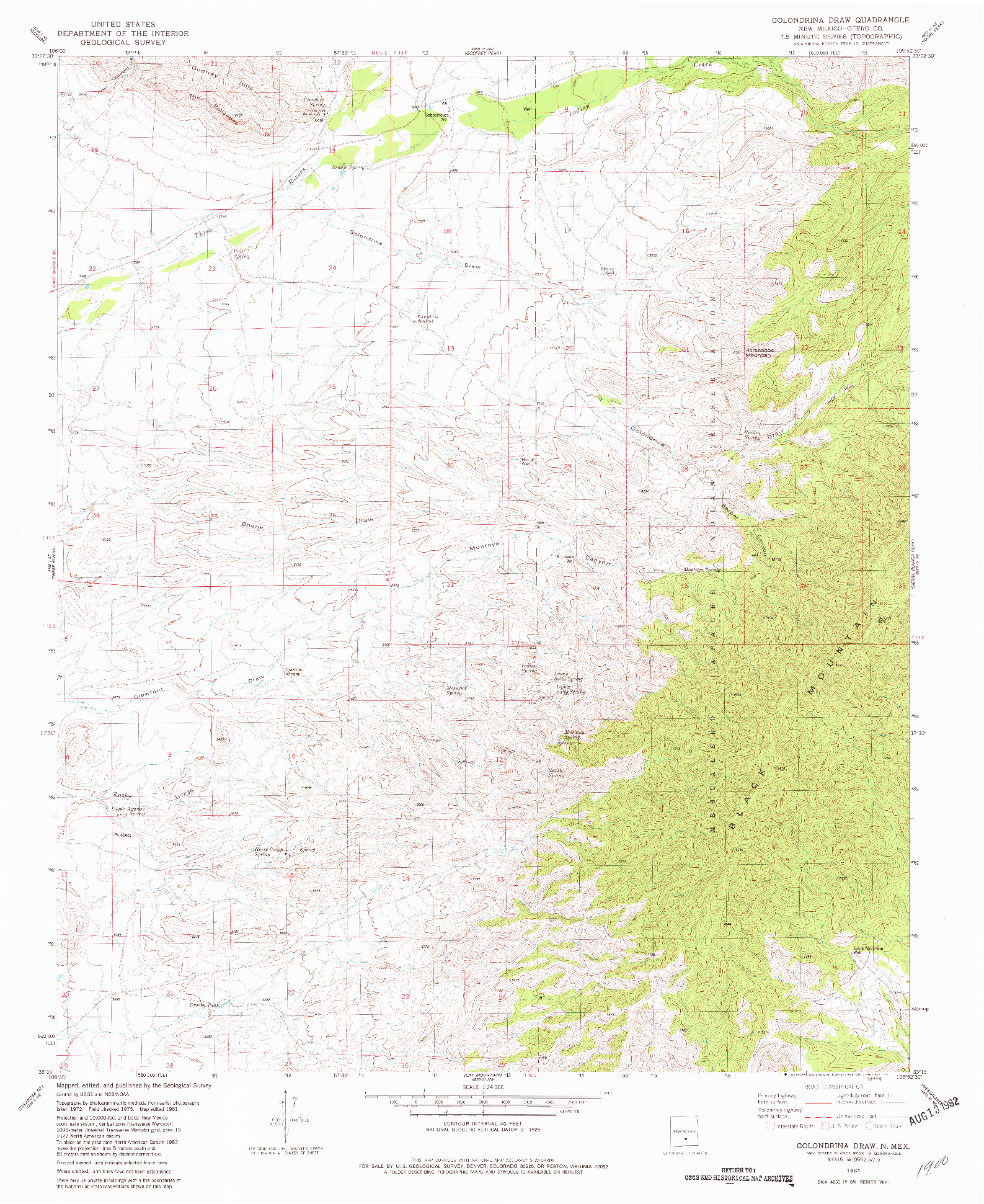 USGS 1:24000-SCALE QUADRANGLE FOR GOLONDRINA DRAW, NM 1981