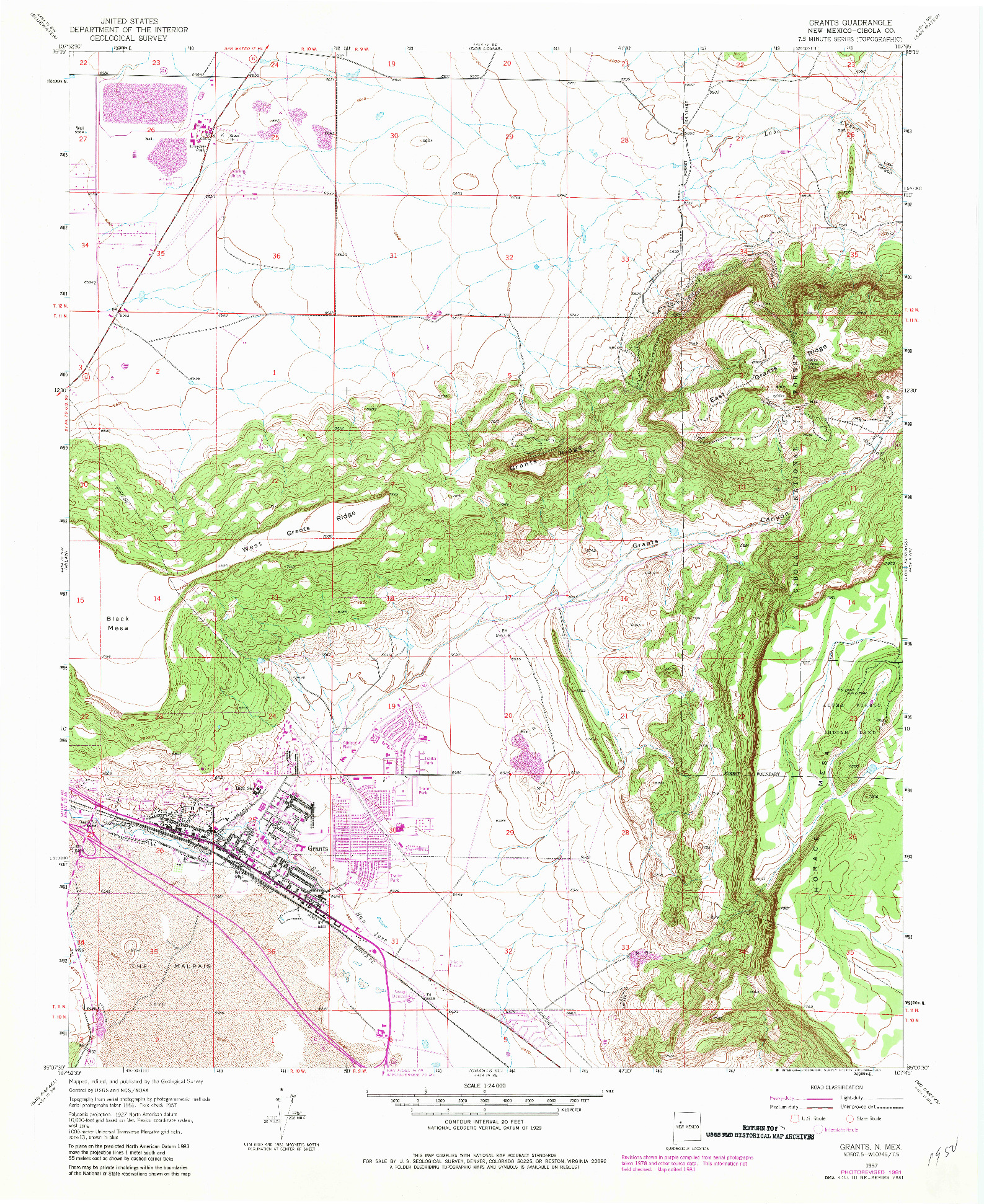 USGS 1:24000-SCALE QUADRANGLE FOR GRANTS, NM 1957