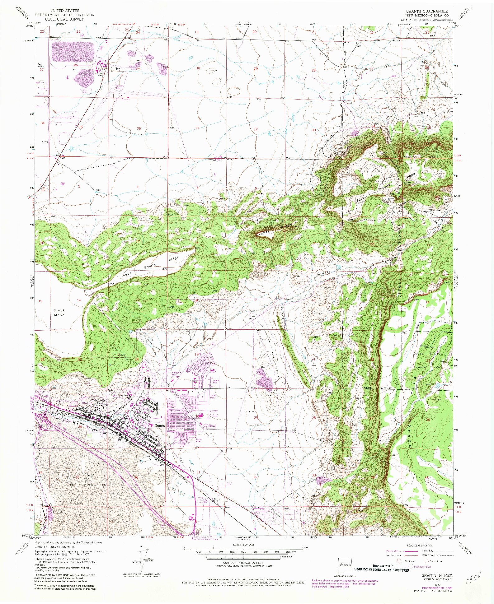 USGS 1:24000-SCALE QUADRANGLE FOR GRANTS, NM 1957