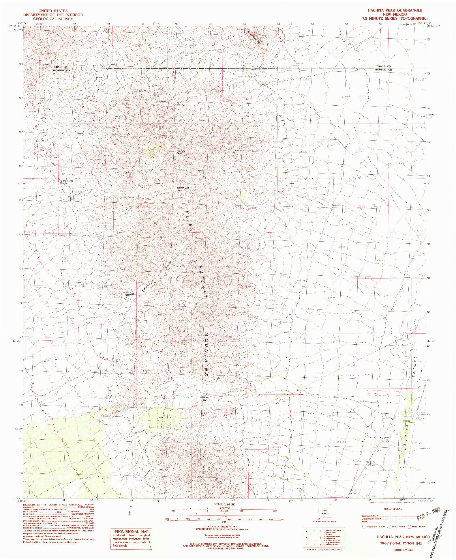USGS 1:24000-SCALE QUADRANGLE FOR HACHITA, NM 1982
