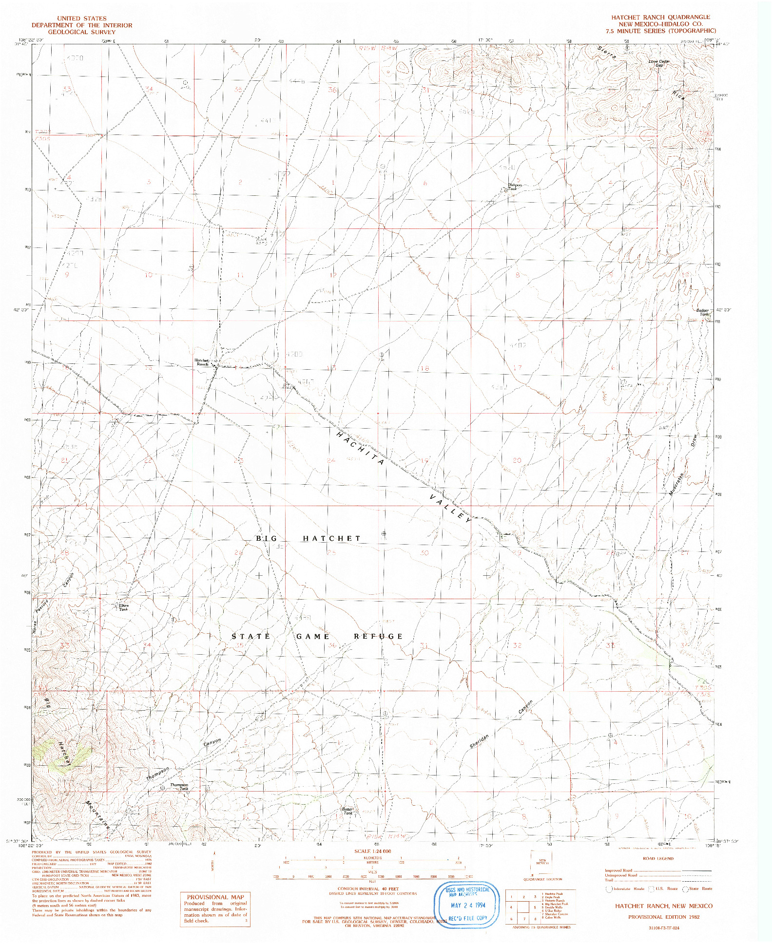 USGS 1:24000-SCALE QUADRANGLE FOR HATCHET RANCH, NM 1982