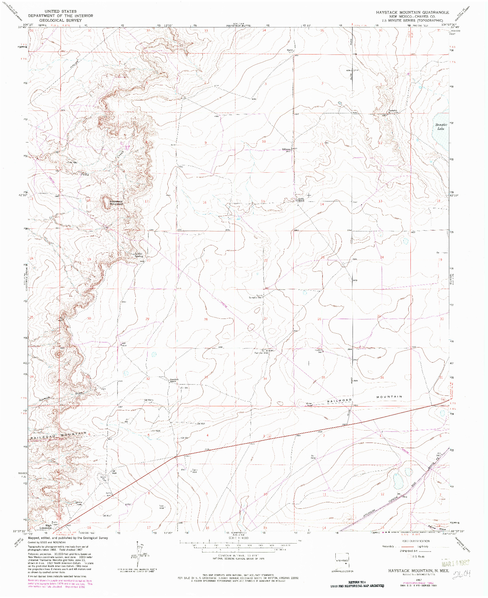 USGS 1:24000-SCALE QUADRANGLE FOR HAYSTACK MOUNTAIN, NM 1967