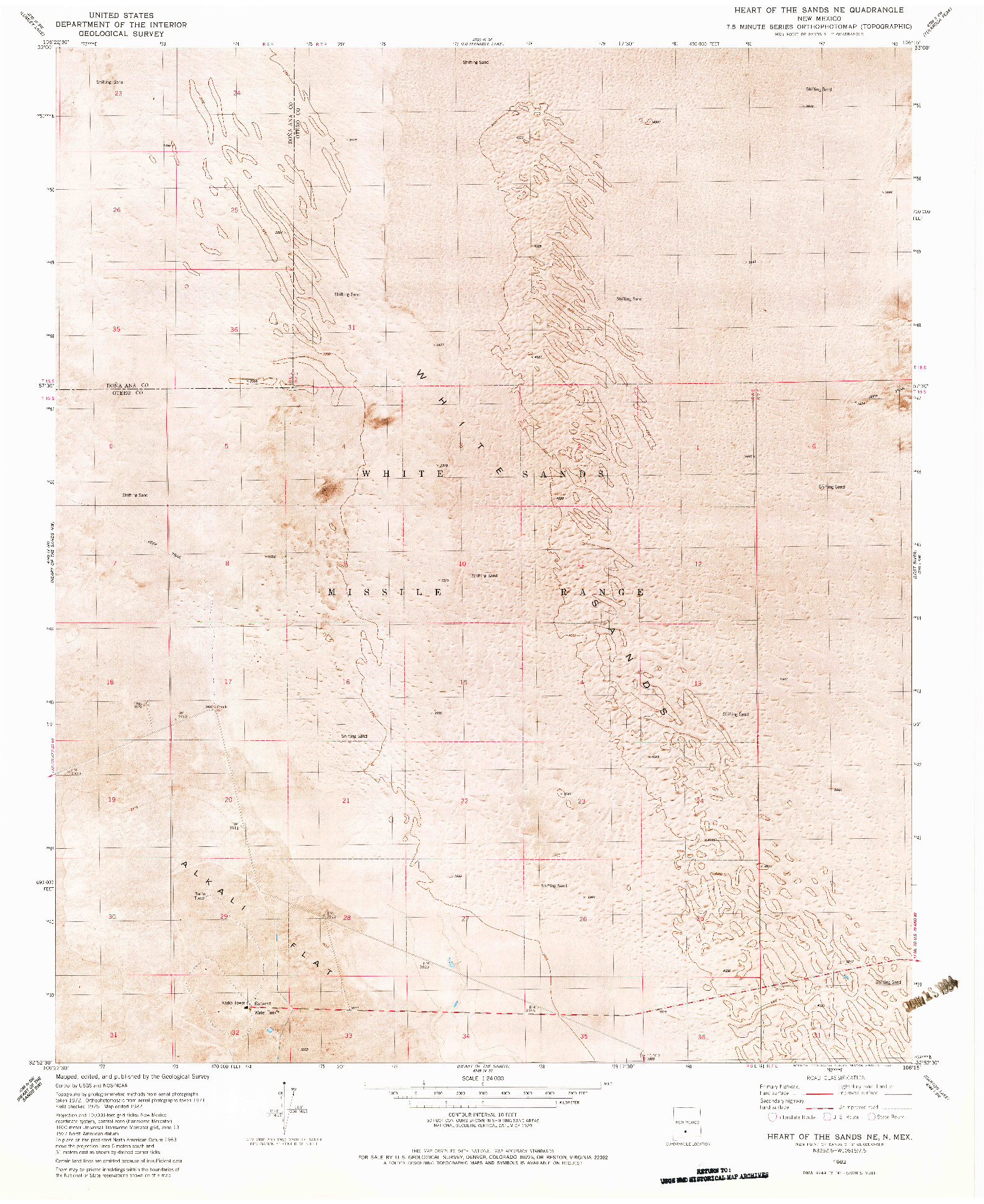 USGS 1:24000-SCALE QUADRANGLE FOR HEART OF THE SANDS NE, NM 1982