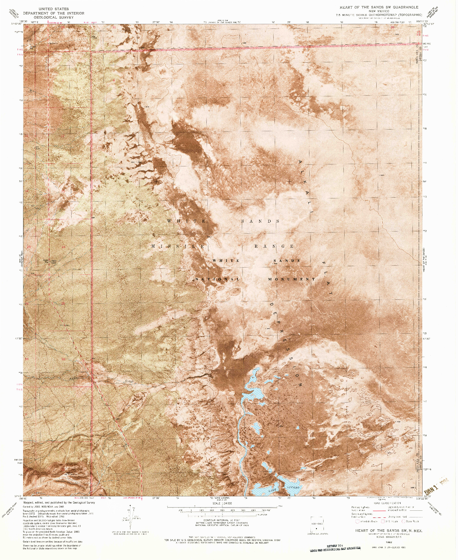 USGS 1:24000-SCALE QUADRANGLE FOR HEART OF THE SANDS SW, NM 1982