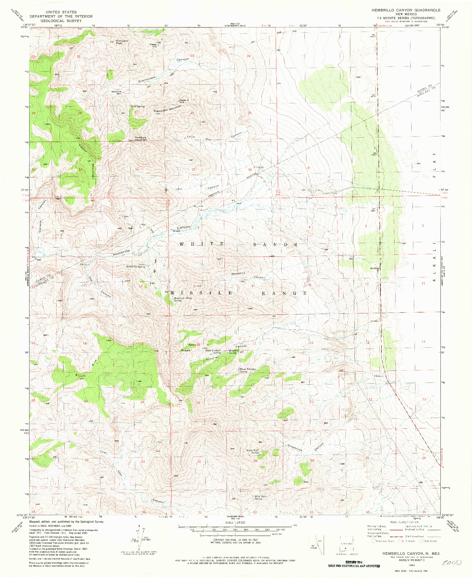 USGS 1:24000-SCALE QUADRANGLE FOR HEMBRILLO CANYON, NM 1981
