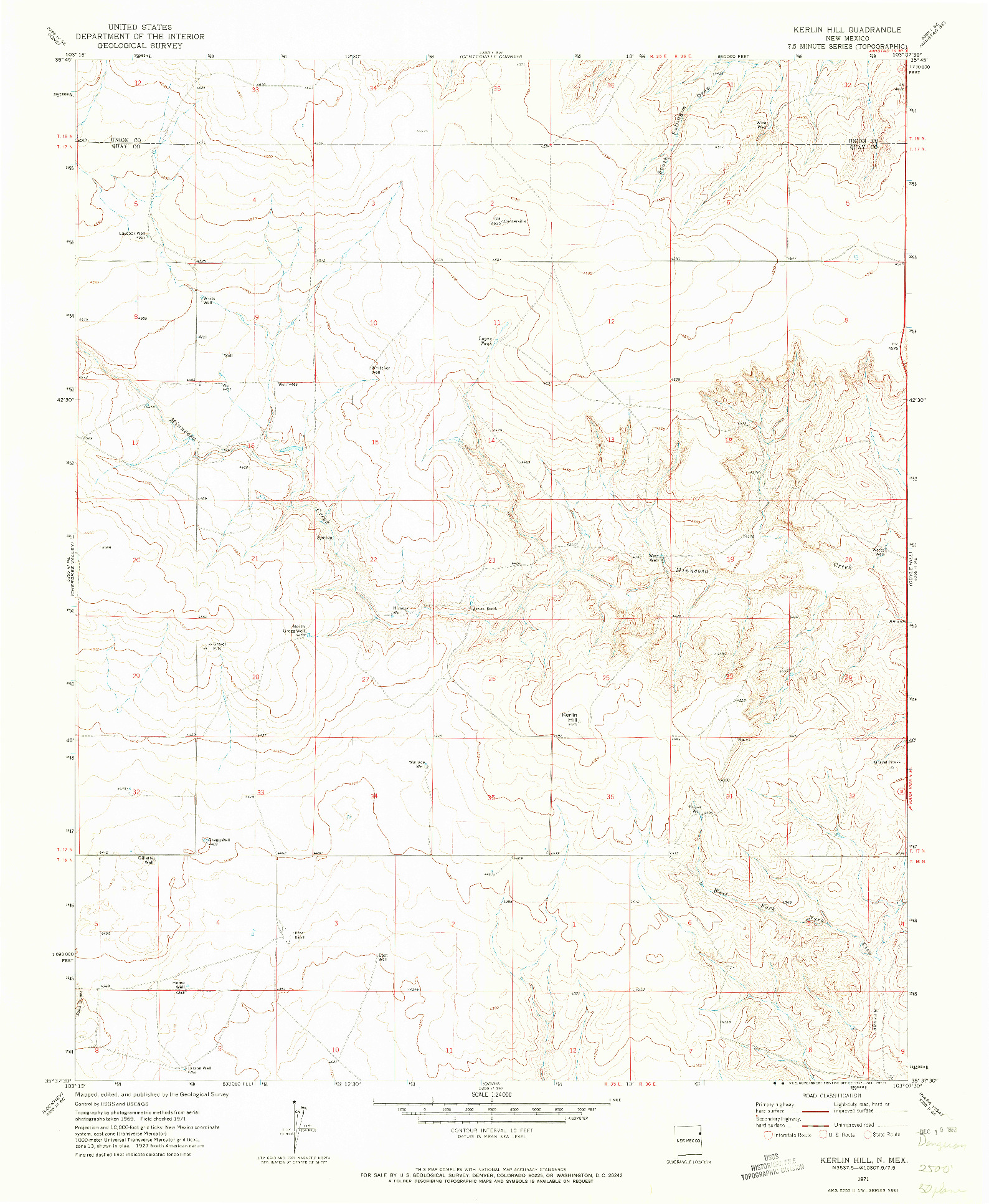 USGS 1:24000-SCALE QUADRANGLE FOR KERLIN HILL, NM 1971