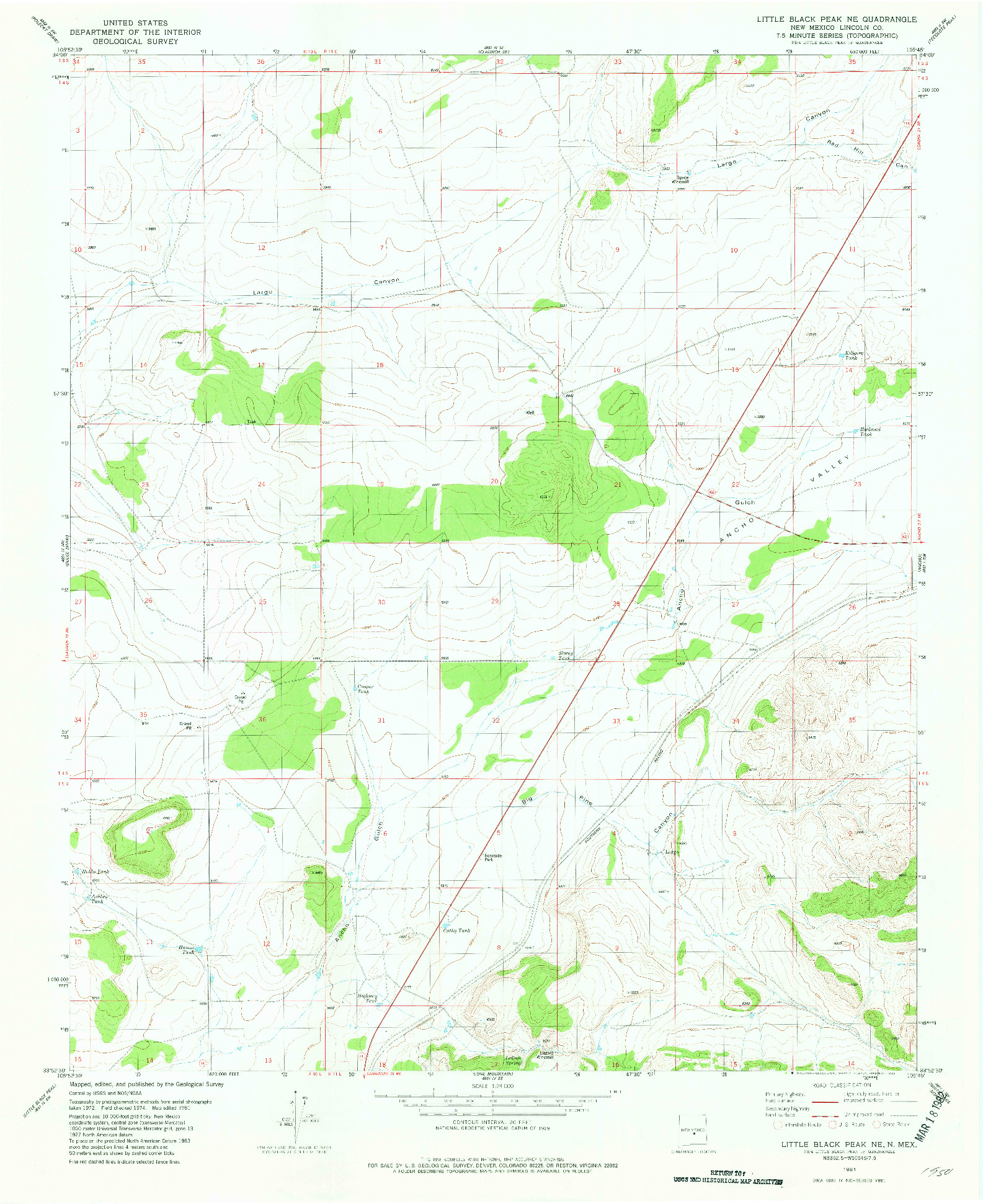 USGS 1:24000-SCALE QUADRANGLE FOR LITTLE BLACK PEAK NE, NM 1981