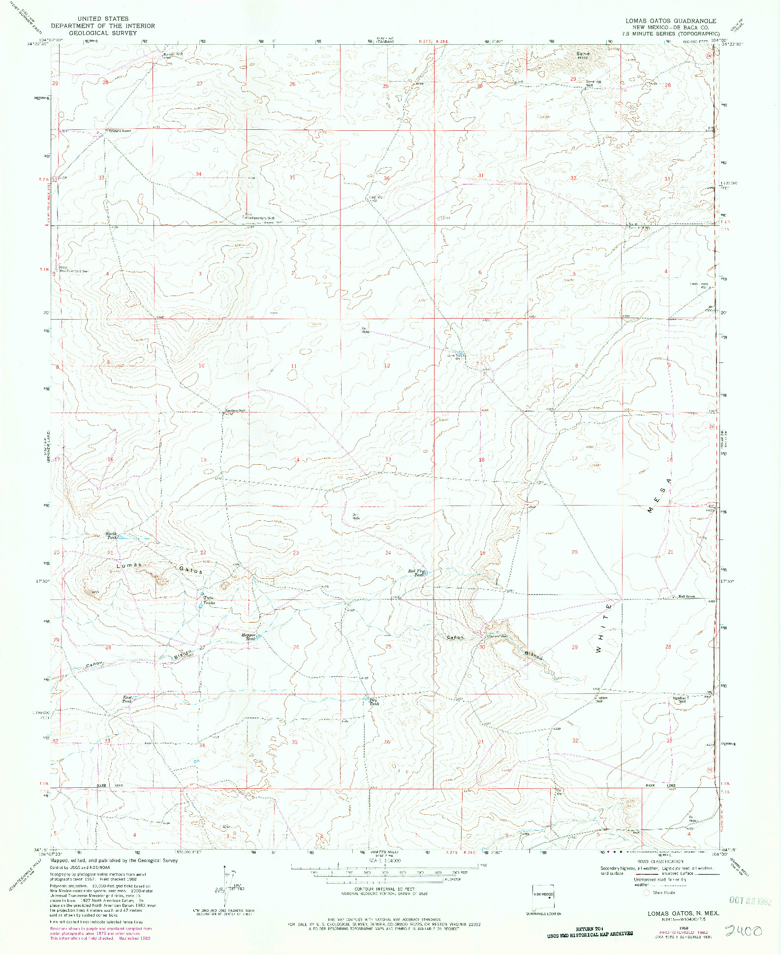 USGS 1:24000-SCALE QUADRANGLE FOR LOMAS GATOS, NM 1968