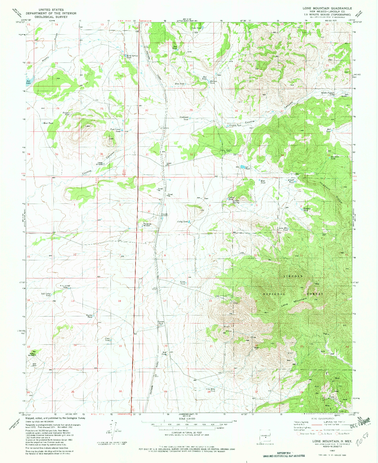 USGS 1:24000-SCALE QUADRANGLE FOR LONE MOUNTAIN, NM 1982