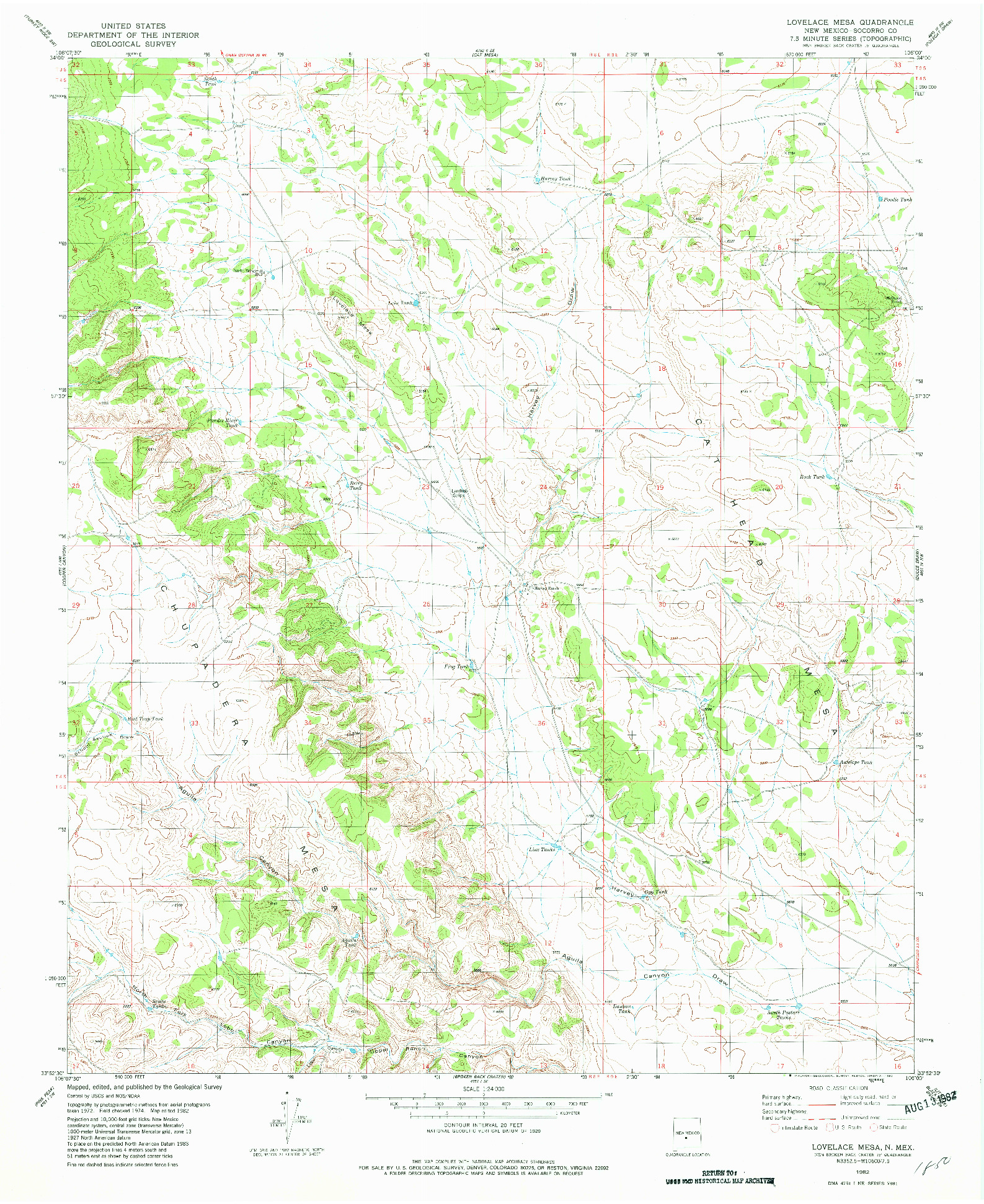 USGS 1:24000-SCALE QUADRANGLE FOR LOVELACE MESA, NM 1982