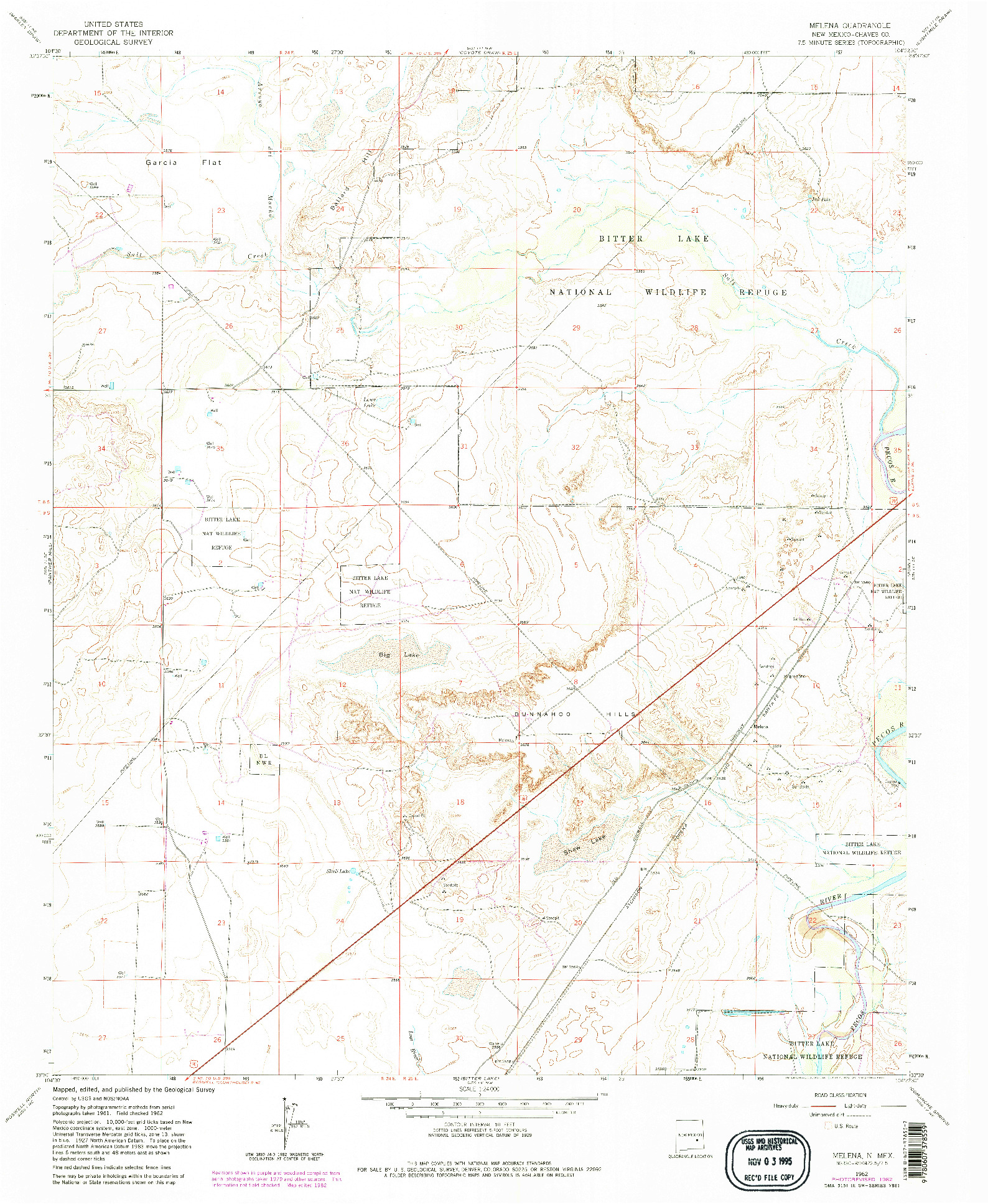 USGS 1:24000-SCALE QUADRANGLE FOR MELENA, NM 1962