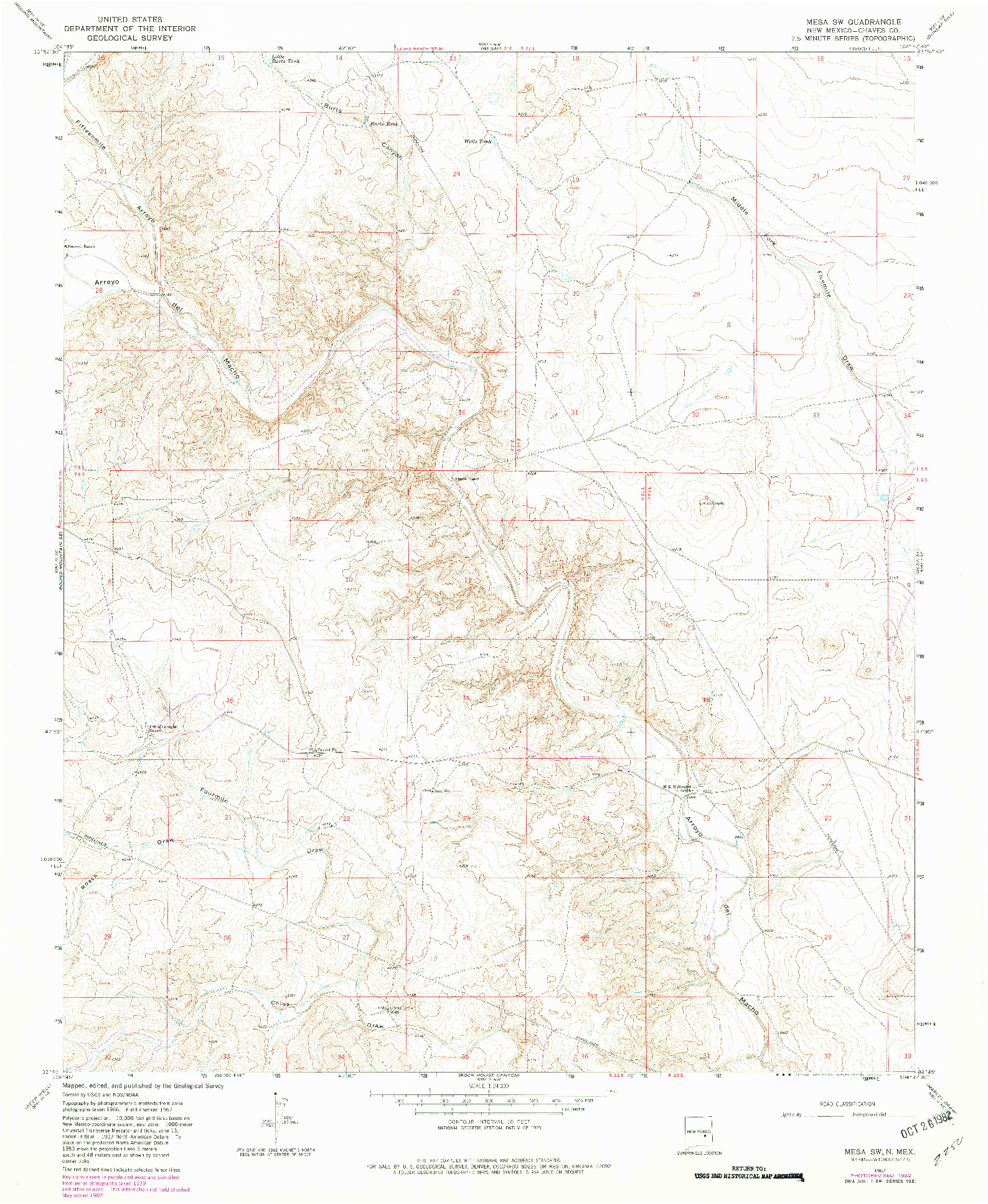 USGS 1:24000-SCALE QUADRANGLE FOR MESA SW, NM 1967