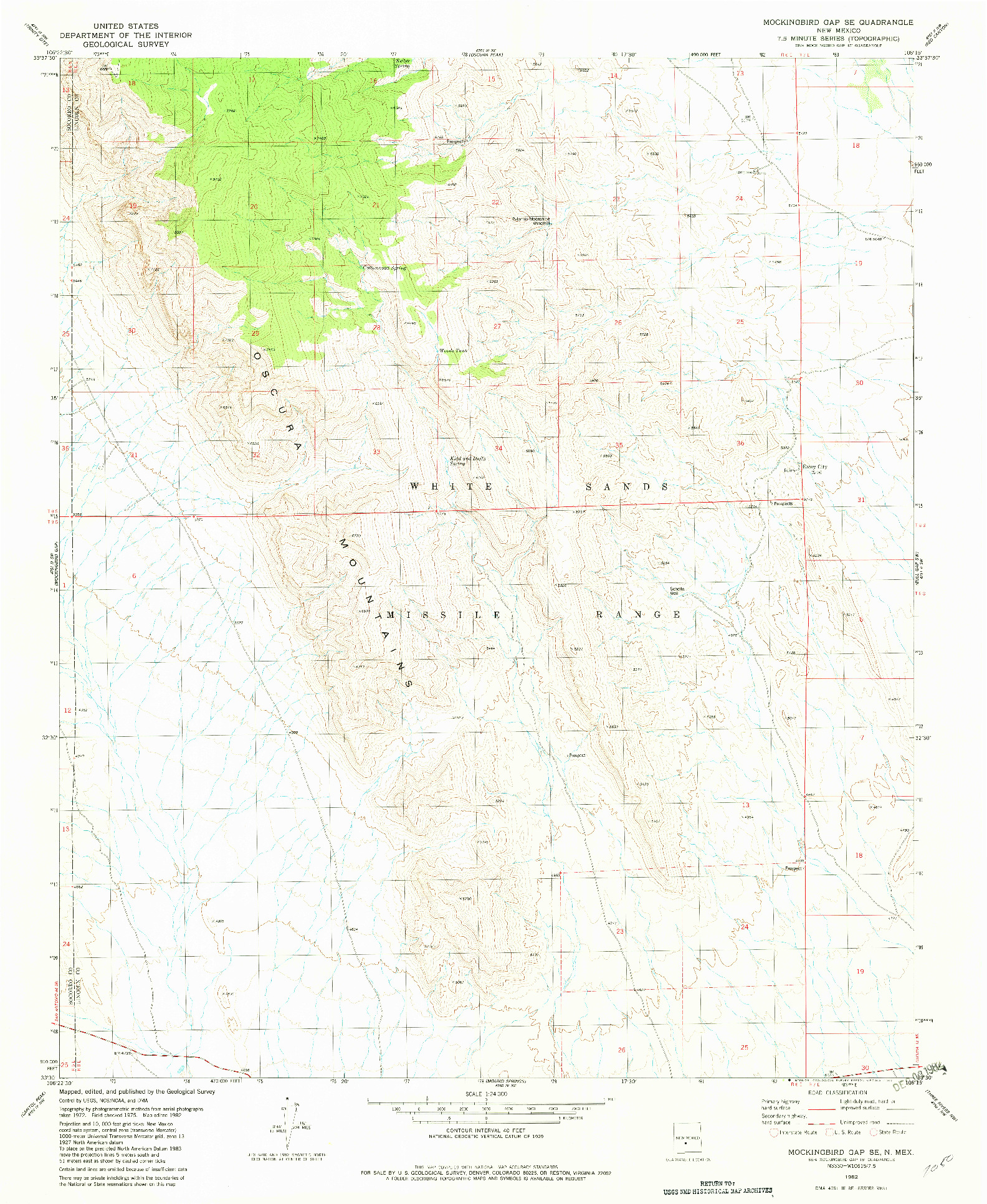 USGS 1:24000-SCALE QUADRANGLE FOR MOCKINGBIRD GAP SE, NM 1982