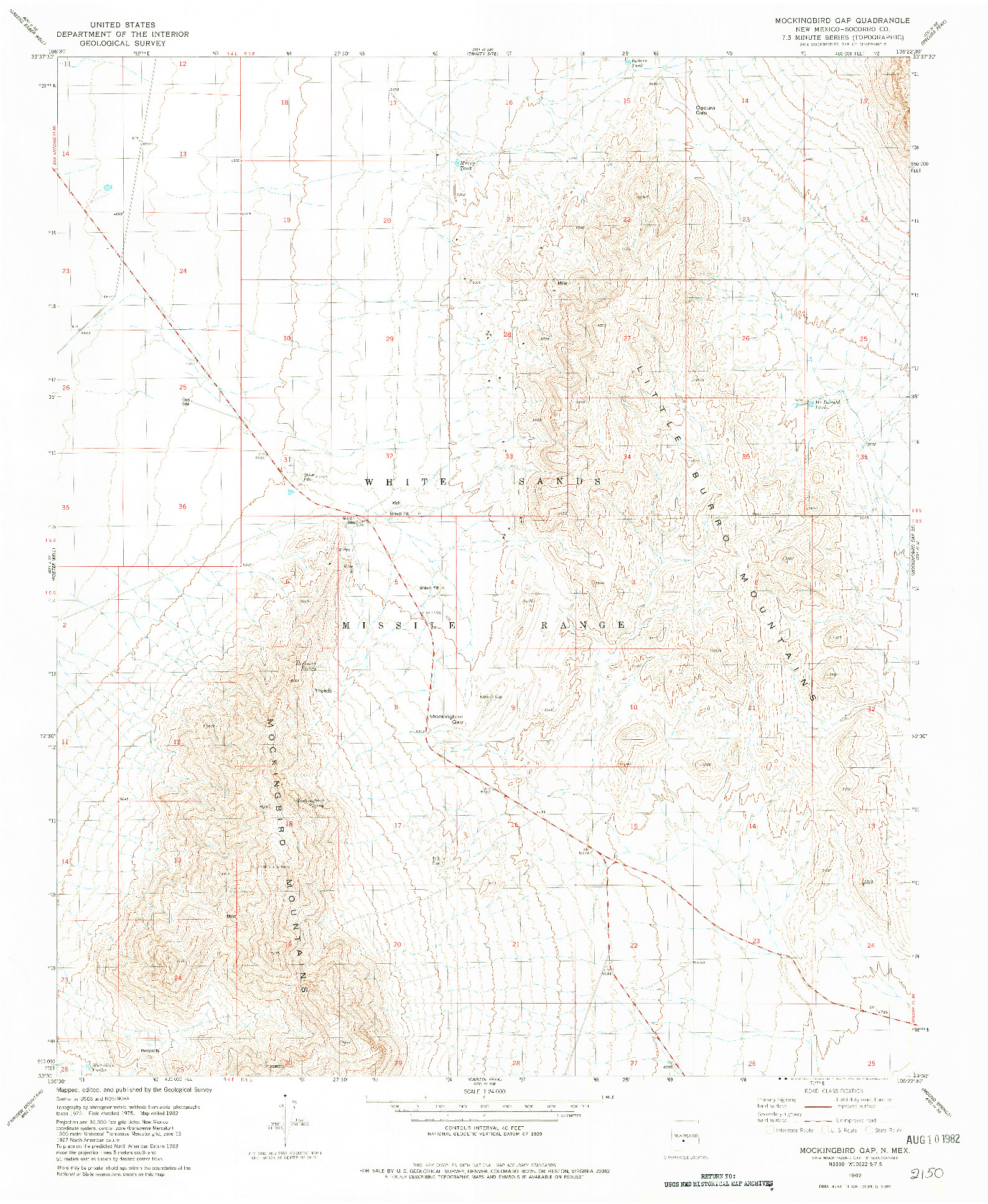 USGS 1:24000-SCALE QUADRANGLE FOR MOCKINGBIRD GAP, NM 1982