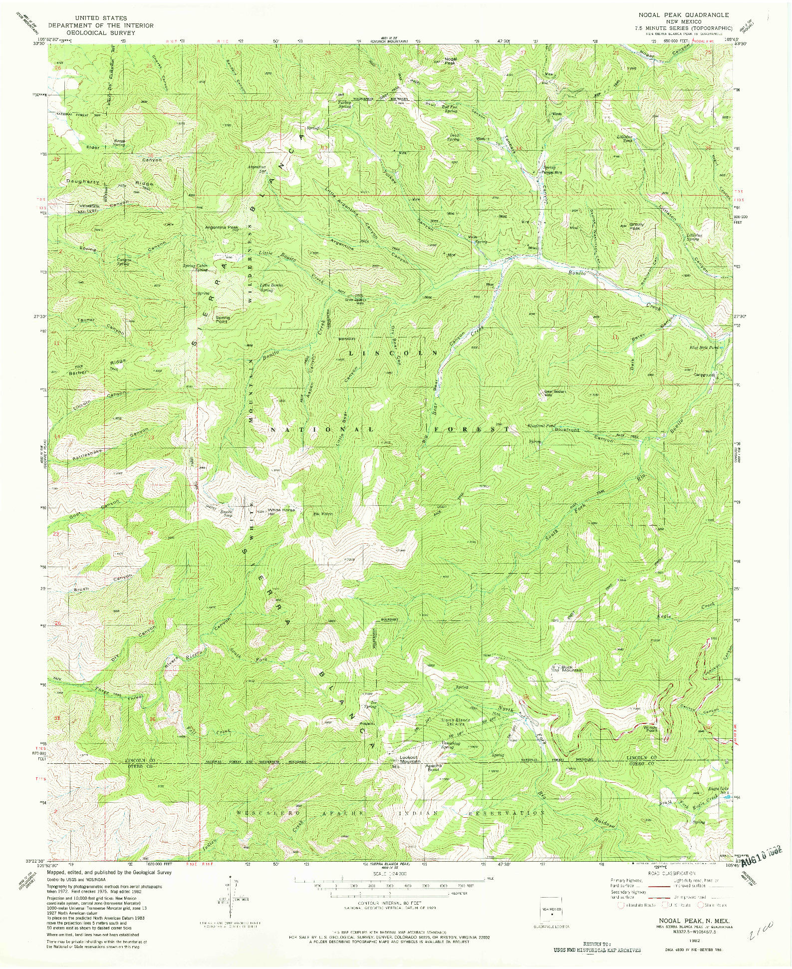 USGS 1:24000-SCALE QUADRANGLE FOR NOGAL PEAK, NM 1982