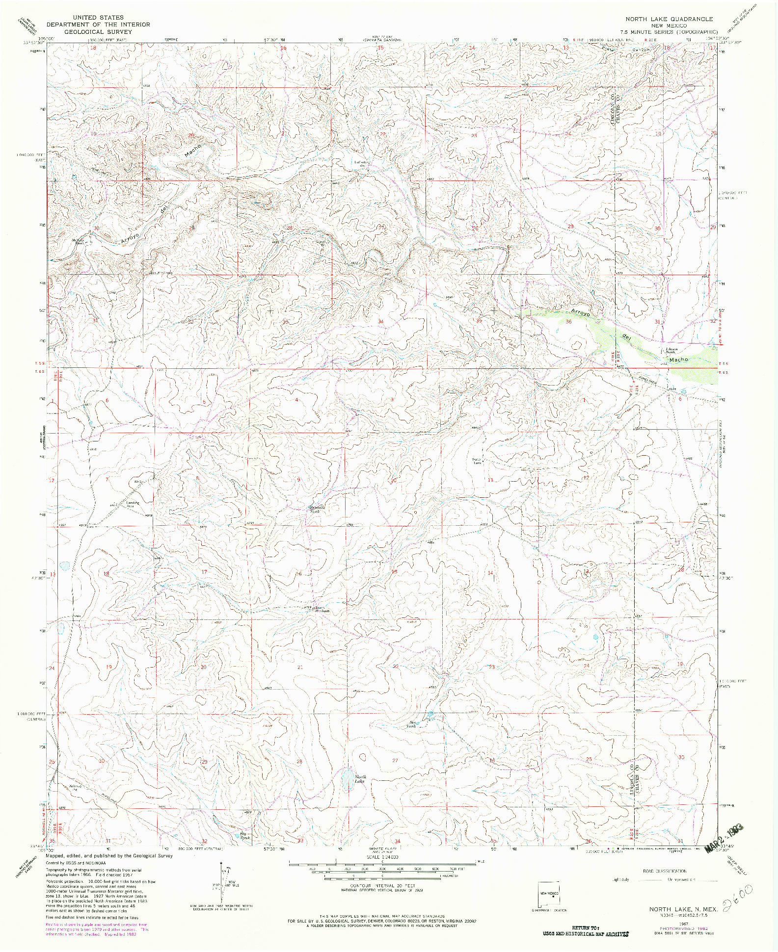 USGS 1:24000-SCALE QUADRANGLE FOR NORTH LAKE, NM 1967