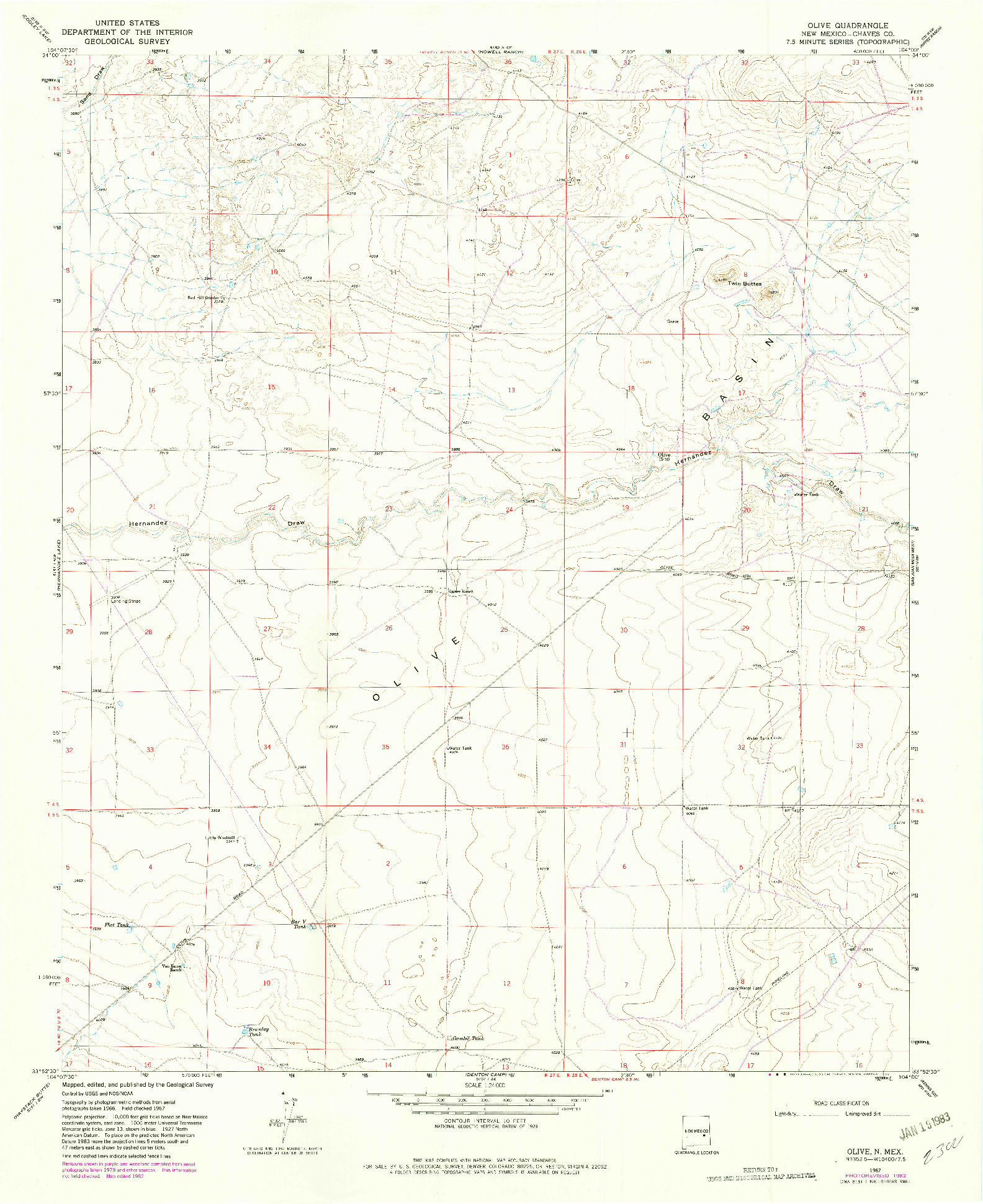 USGS 1:24000-SCALE QUADRANGLE FOR OLIVE, NM 1967