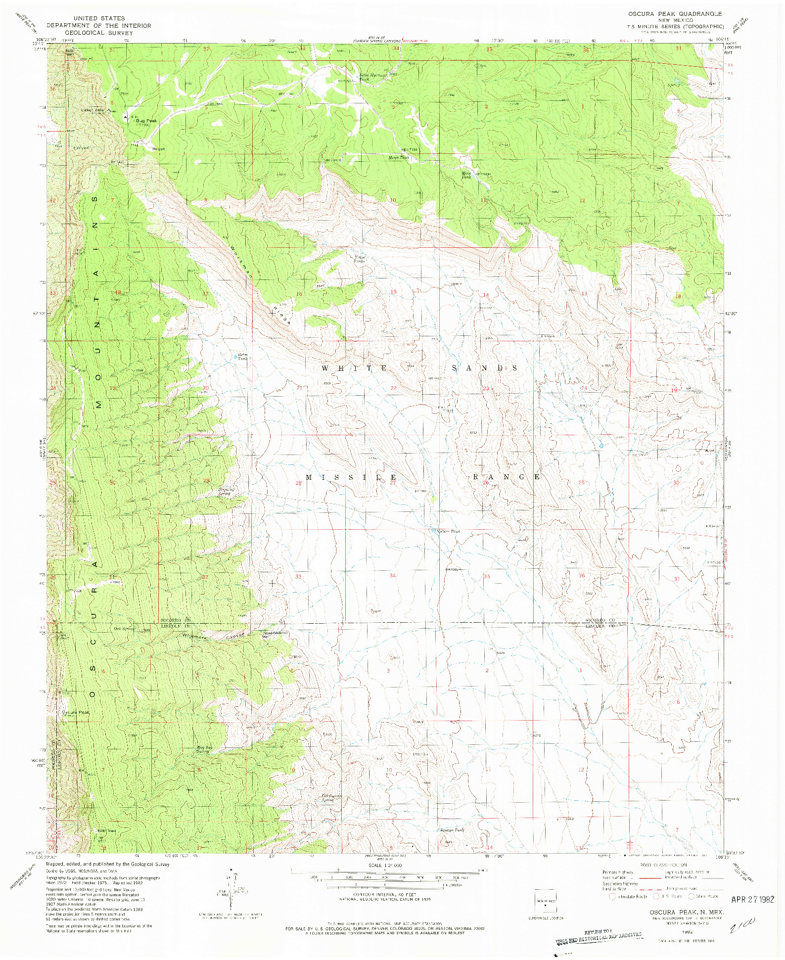 USGS 1:24000-SCALE QUADRANGLE FOR OSCURA PEAK, NM 1982