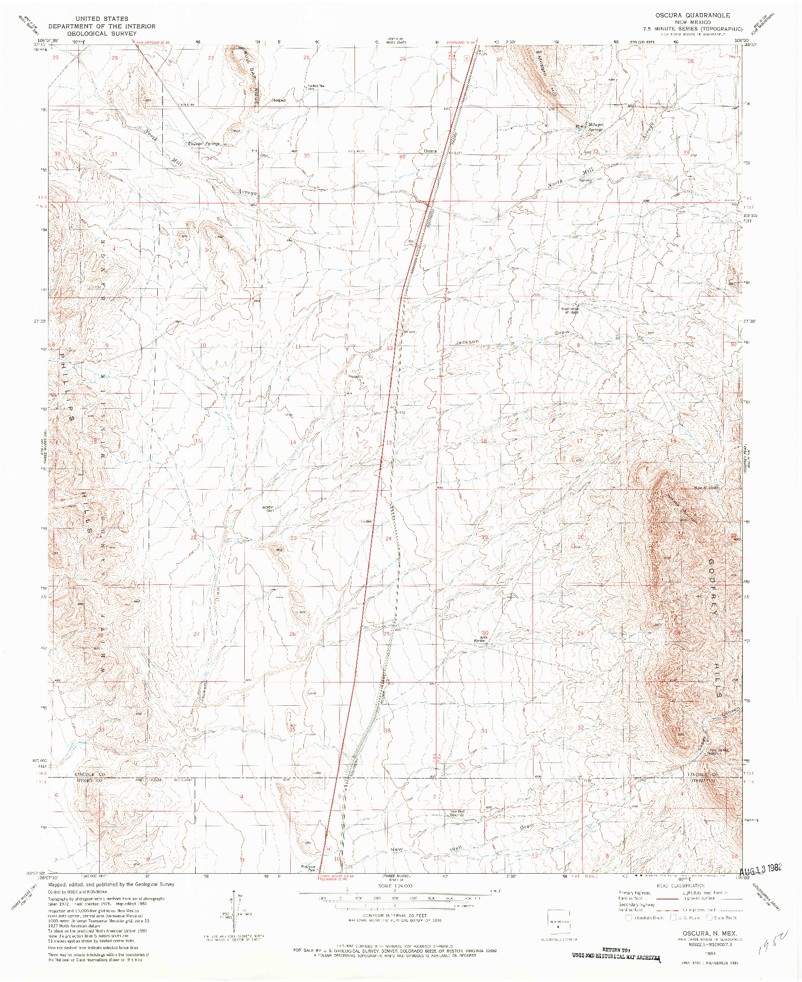 USGS 1:24000-SCALE QUADRANGLE FOR OSCURA, NM 1981