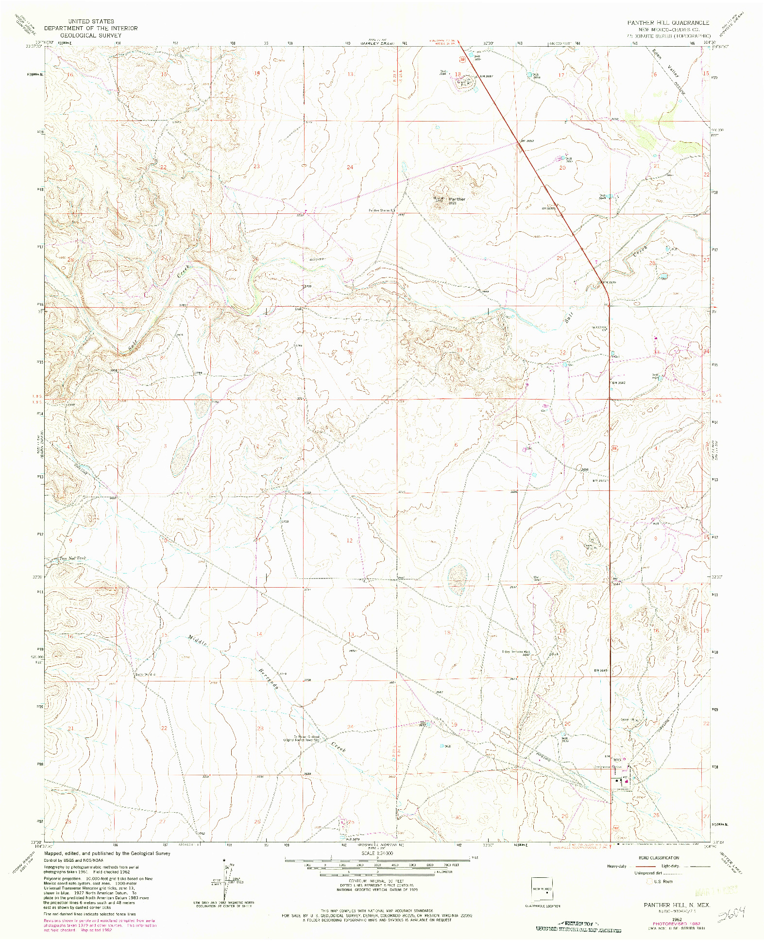 USGS 1:24000-SCALE QUADRANGLE FOR PANTHER HILL, NM 1962