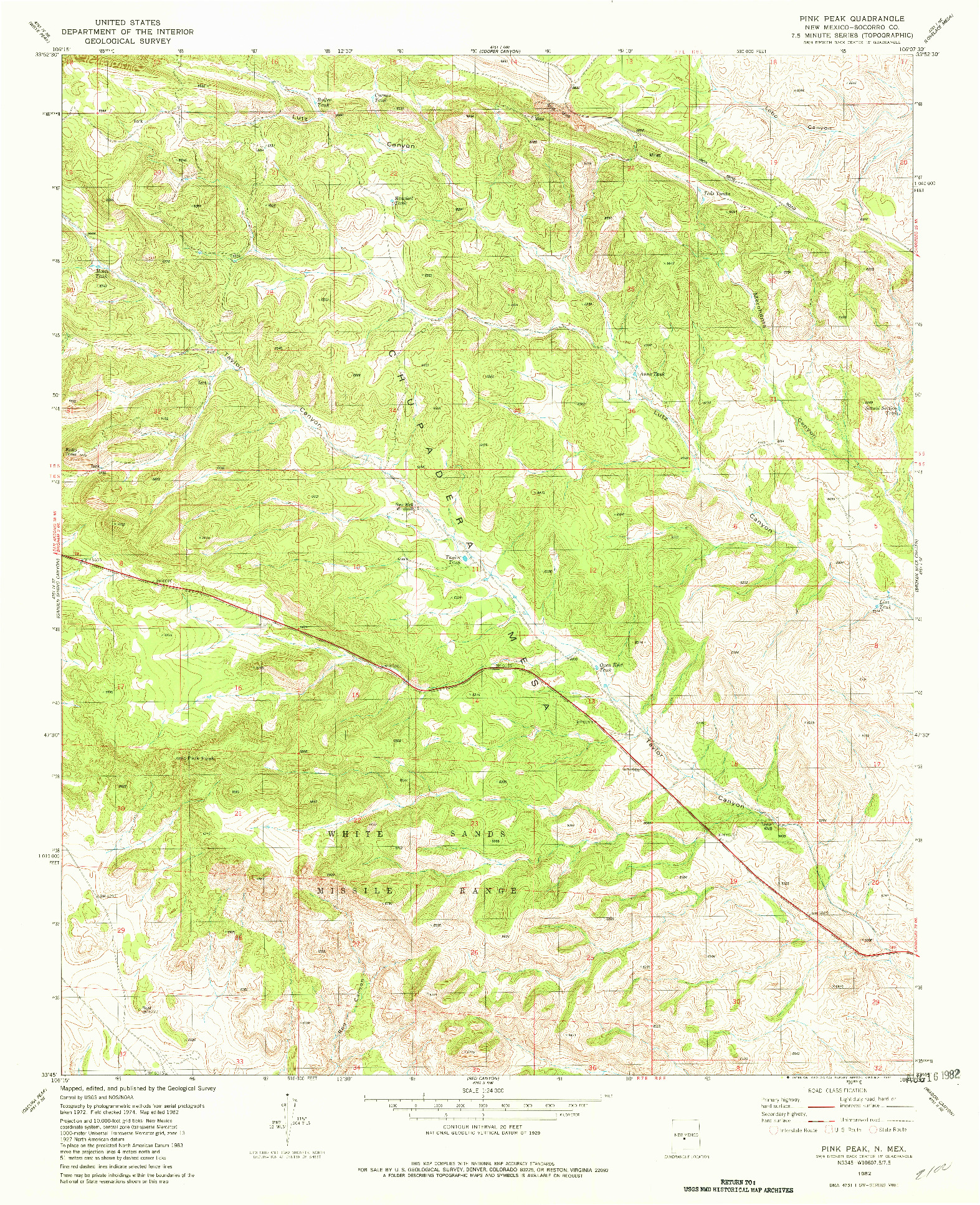 USGS 1:24000-SCALE QUADRANGLE FOR PINK PEAK, NM 1982