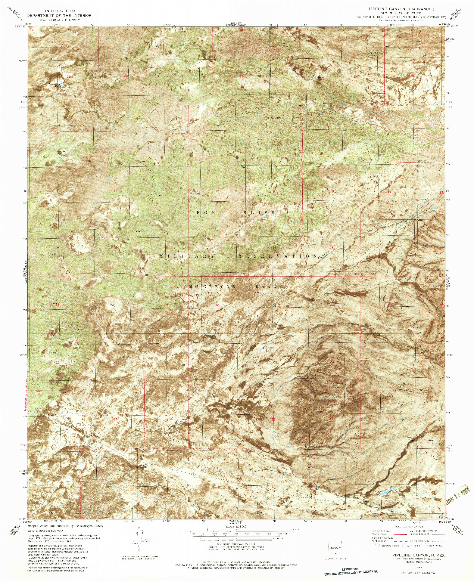 USGS 1:24000-SCALE QUADRANGLE FOR PIPELINE CANYON, NM 1982