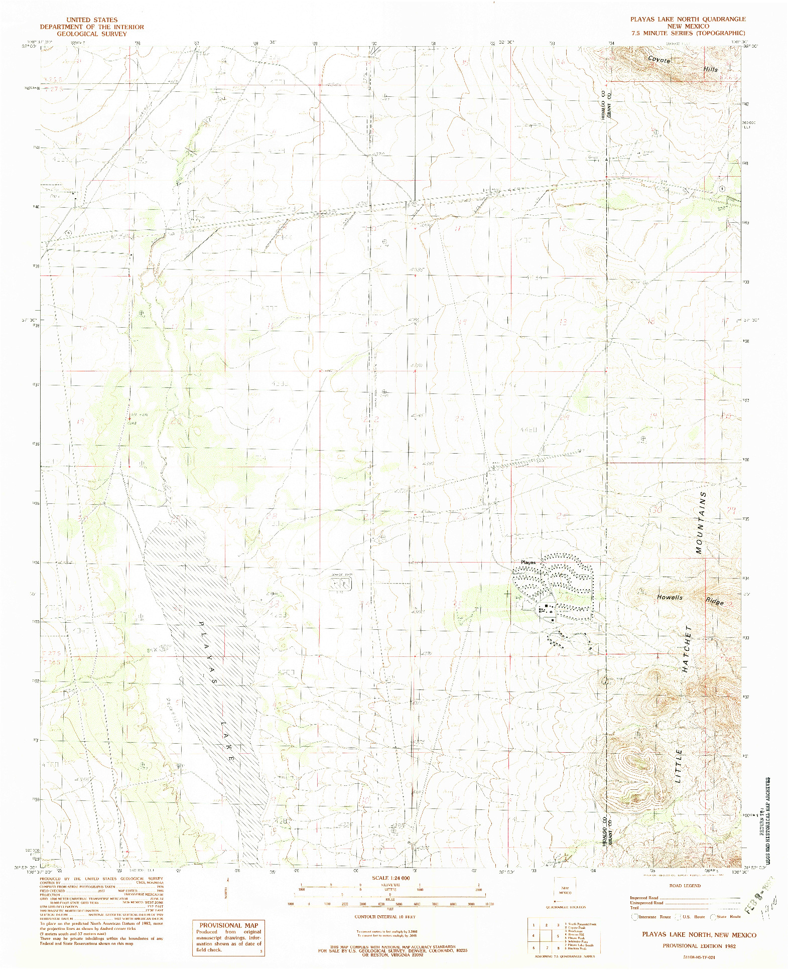 USGS 1:24000-SCALE QUADRANGLE FOR PLAYAS LAKE NORTH, NM 1982